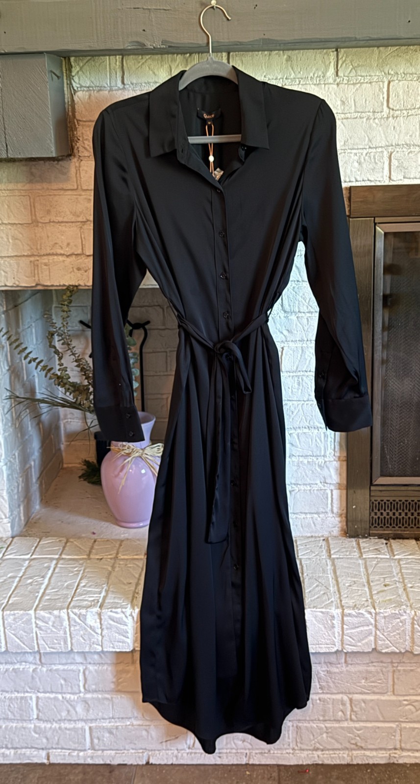 Quince Washable Stretch Silk Maxi Shirt Dress Black Medium NWT Long Sleeve