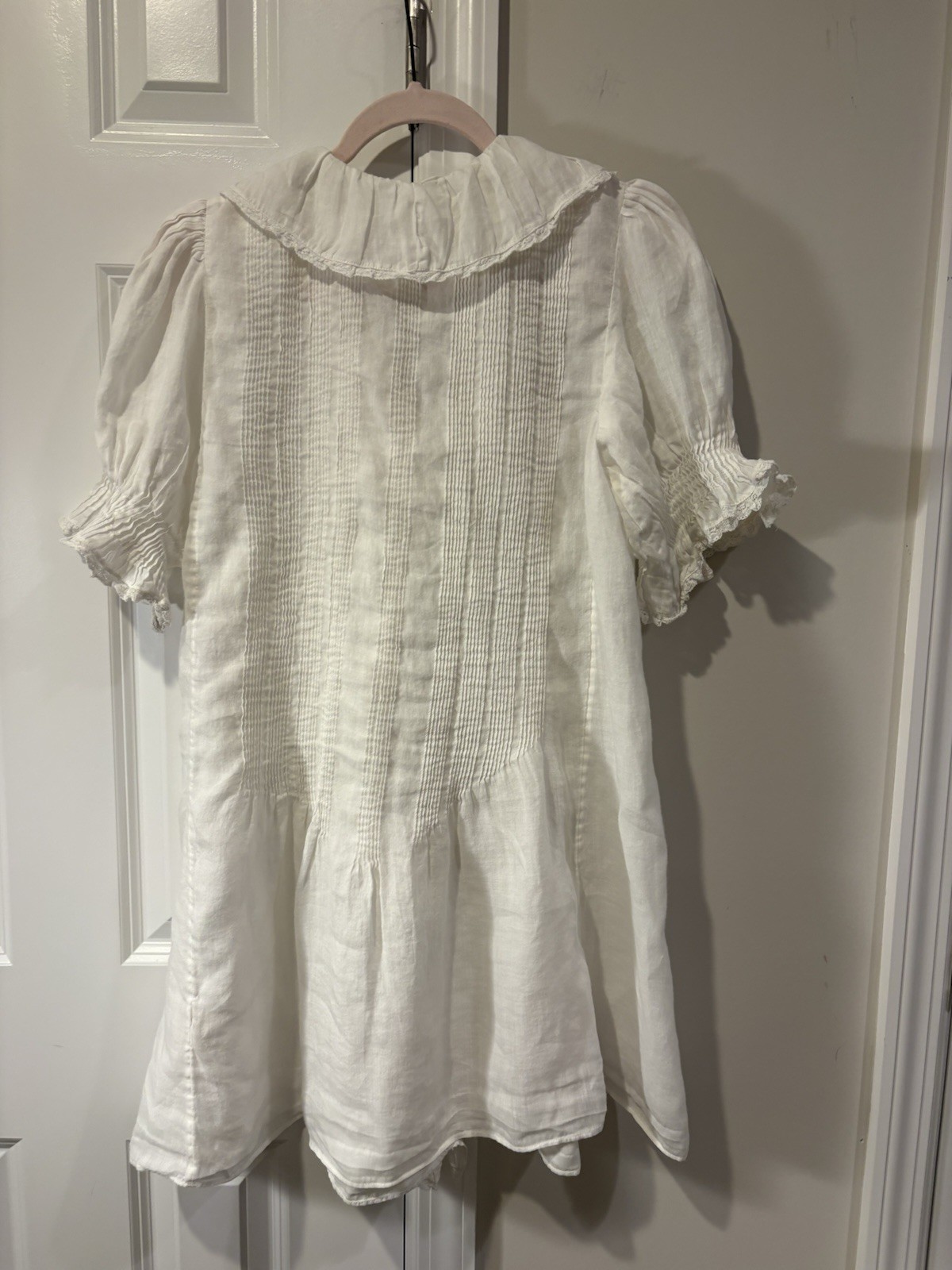 Doen Piper White Ruffle Mini Dress Ramie