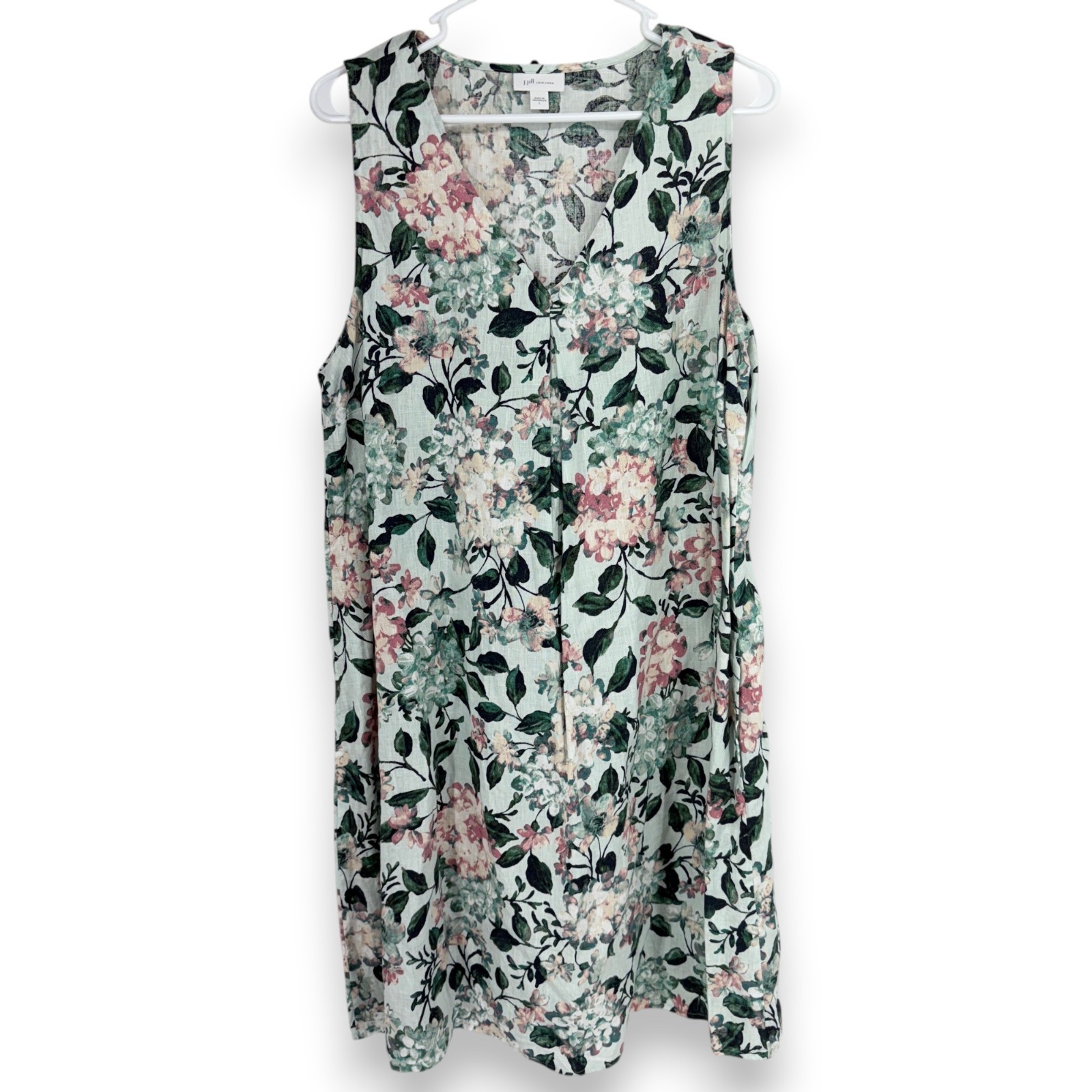 J Jill Women L Linen Dress Hydrangea Floral Sleeveless Lightweight Breathable