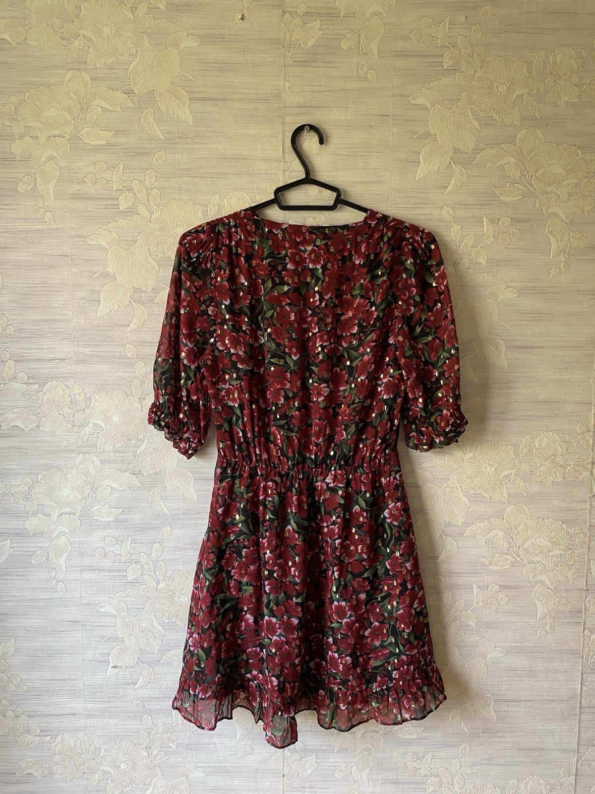RRP$795 The Kooples Women’s Red Floral Metallic Dot Fit & Flare Dress Size US 1