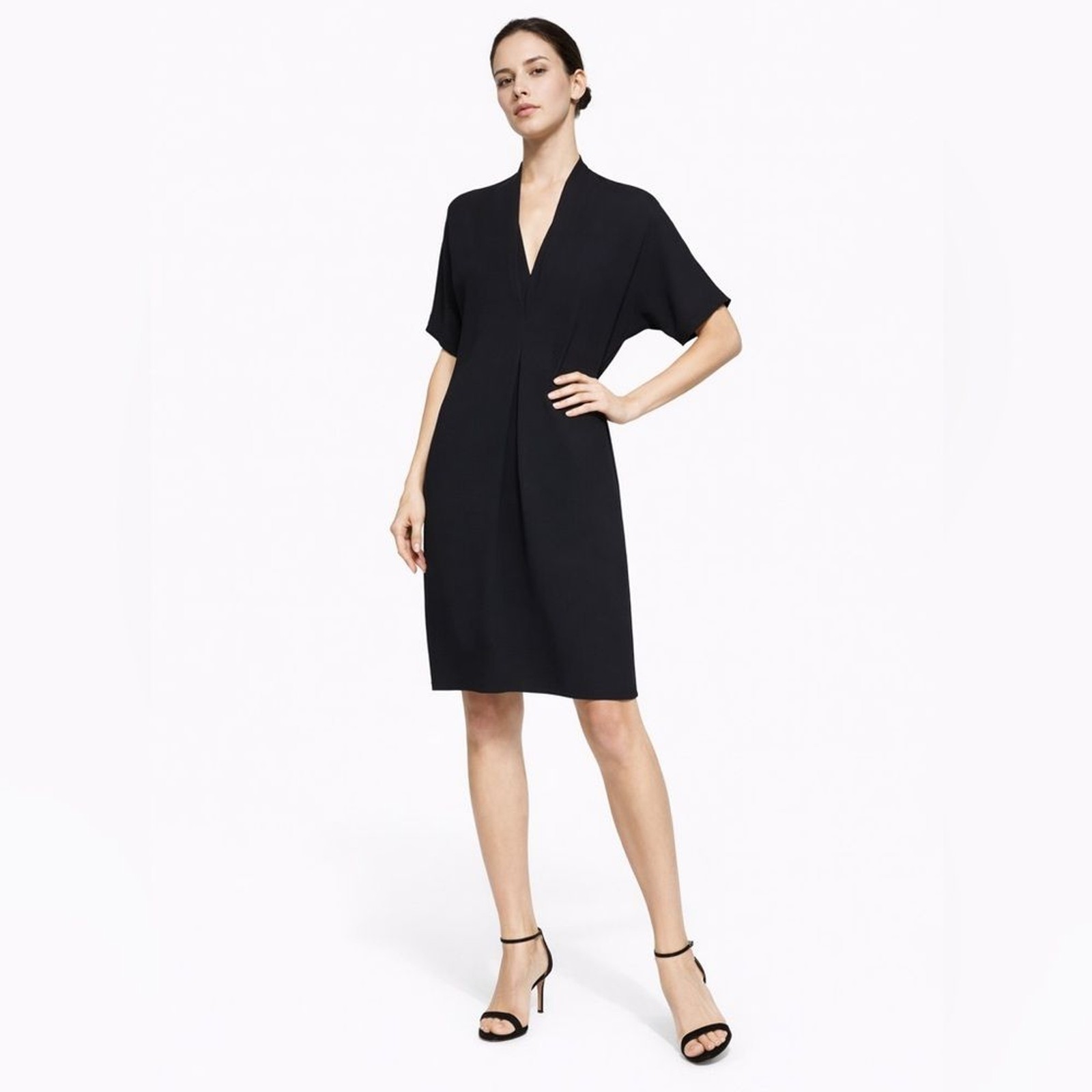 Vince Womens Black V Neck Shift Dress Batwing Sleeve XS Minimalist Chic Modern