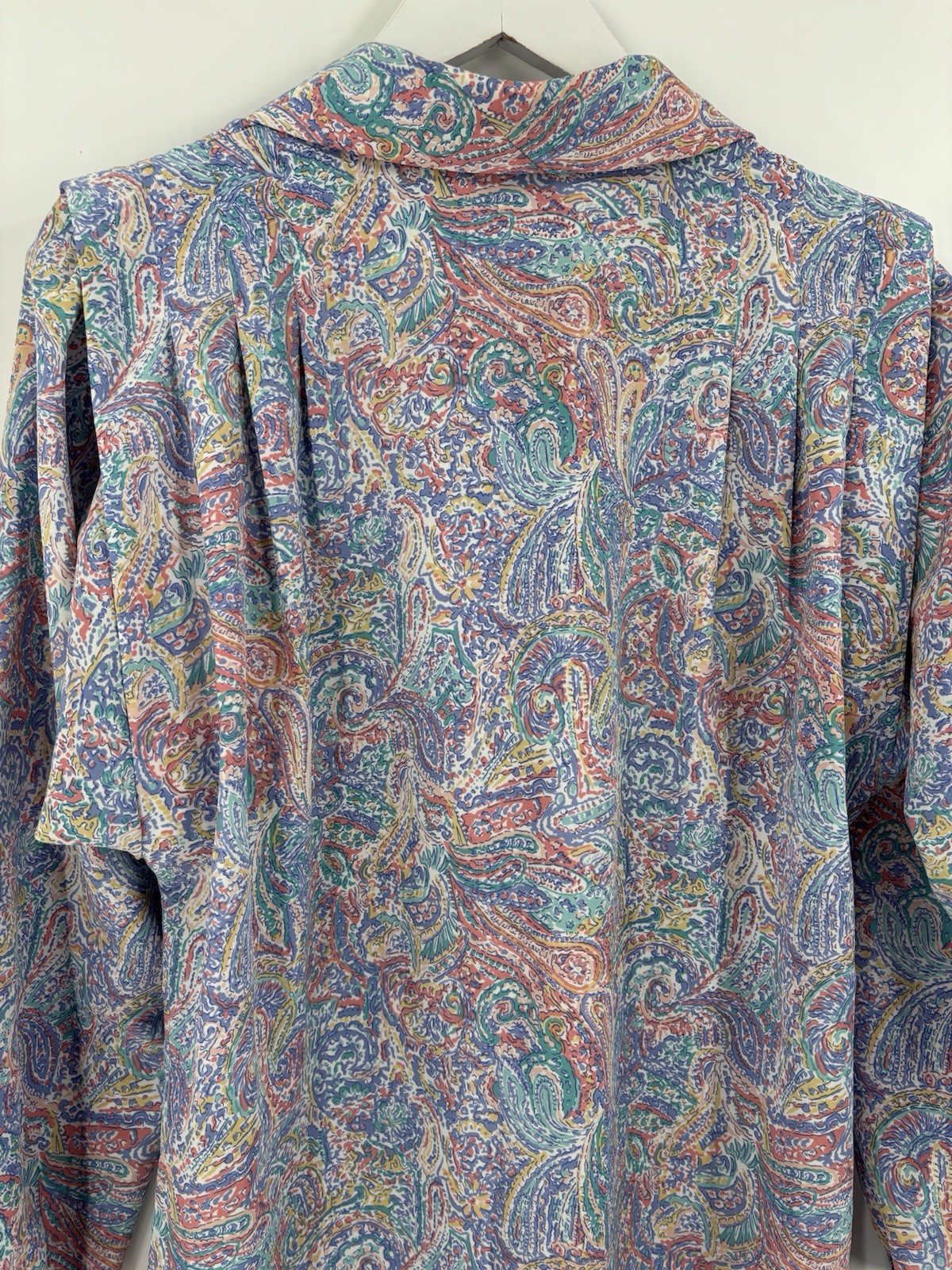 Schrader Vintage Dress Womens 12 Blue Pink Belted Paisley Pussybow Midi Colorful