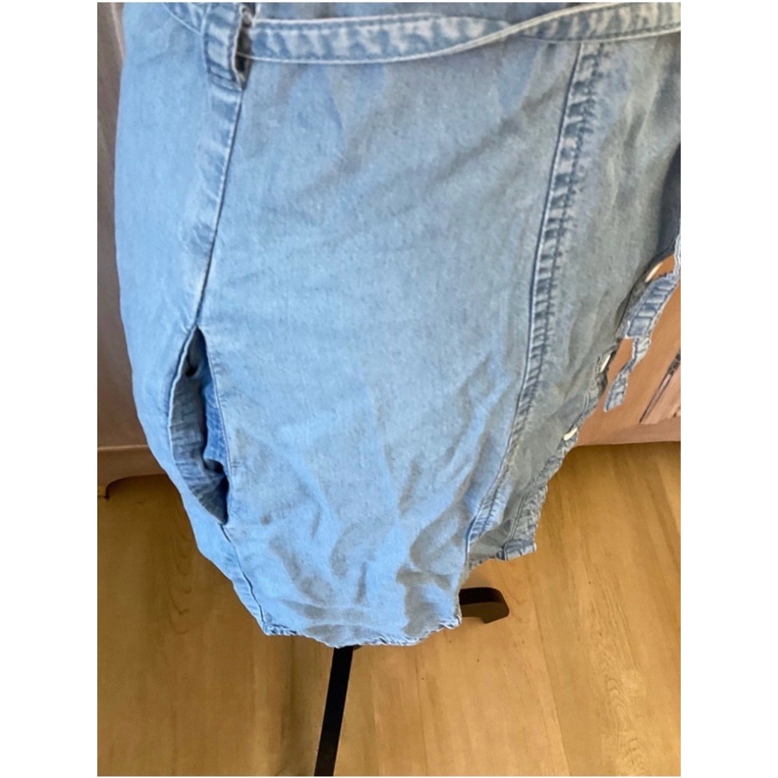 Guess Women’s Light Blue V-Neck Short Sleeve Chambray Mini Dress belt XS