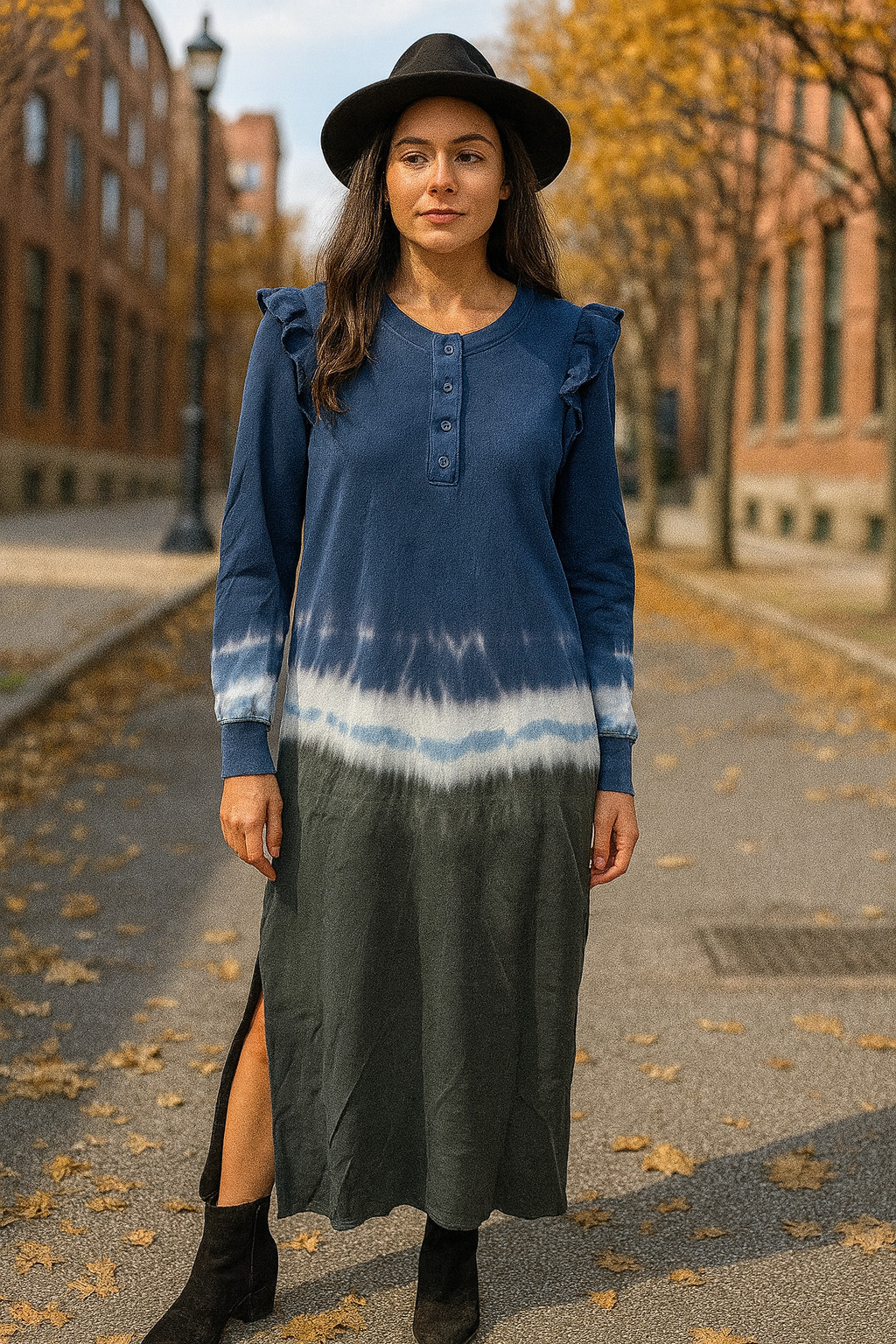 Z Supply Women’s Size Large Blue Green Cotton Long Sleeve Maxi Sweatshirt Dress