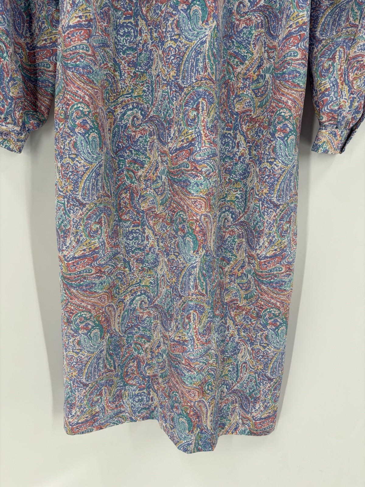Schrader Vintage Dress Womens 12 Blue Pink Belted Paisley Pussybow Midi Colorful