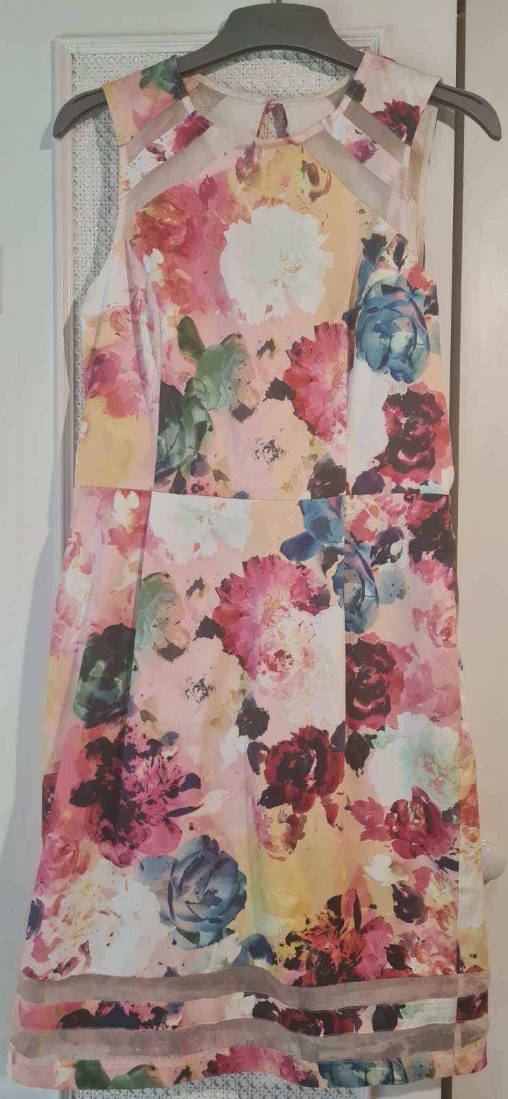 Spotlight by Warehouse Yellow Pink Floral Midi Sheath Dress UK 12 Wedding Guest