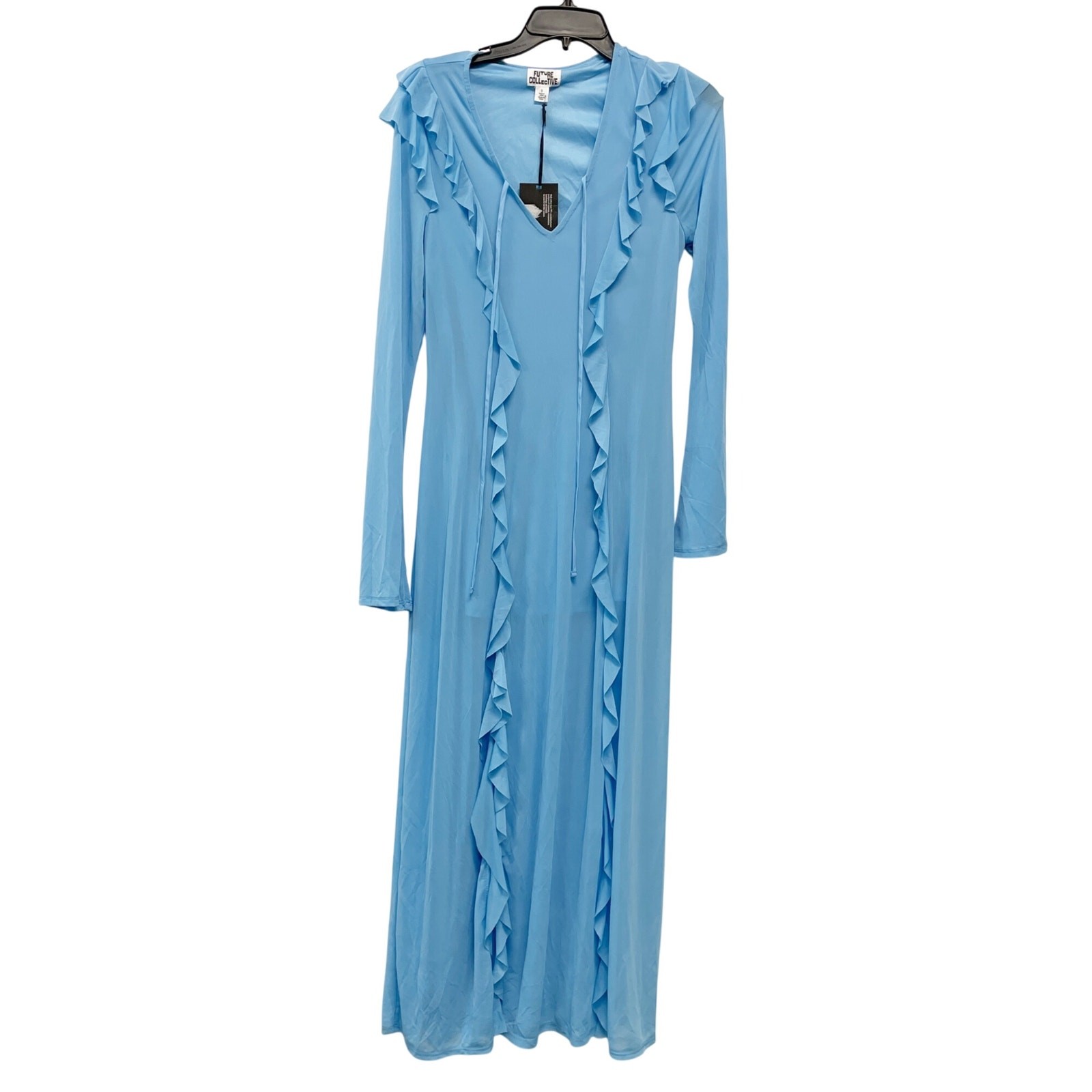 Future Collective Women s Long Sleeve Ruffle Maxi Dress Light Blue Size Small