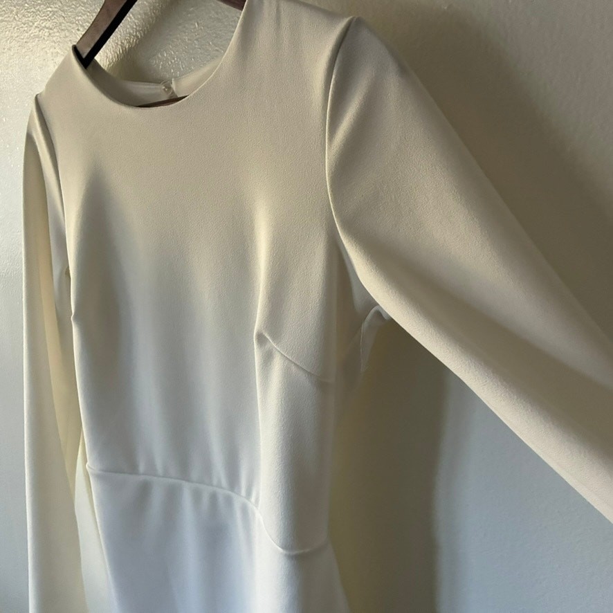 Lulus Ivory White Long Sleeve Open Back Fitted Dress Women’s Size S Made in USA