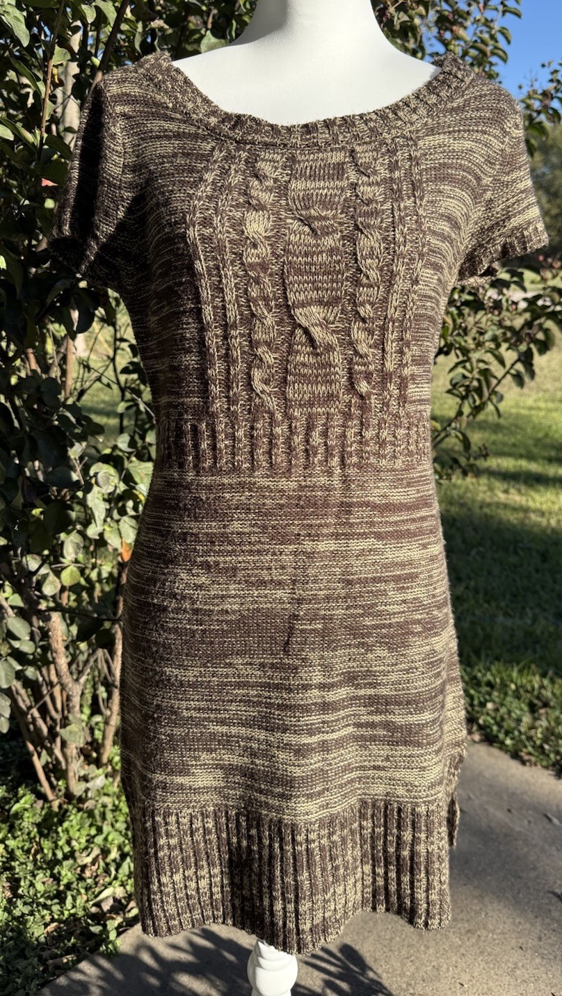 Lei Junior Knit Sweater Dress Stretch Casual Heather Brown Sz Large
