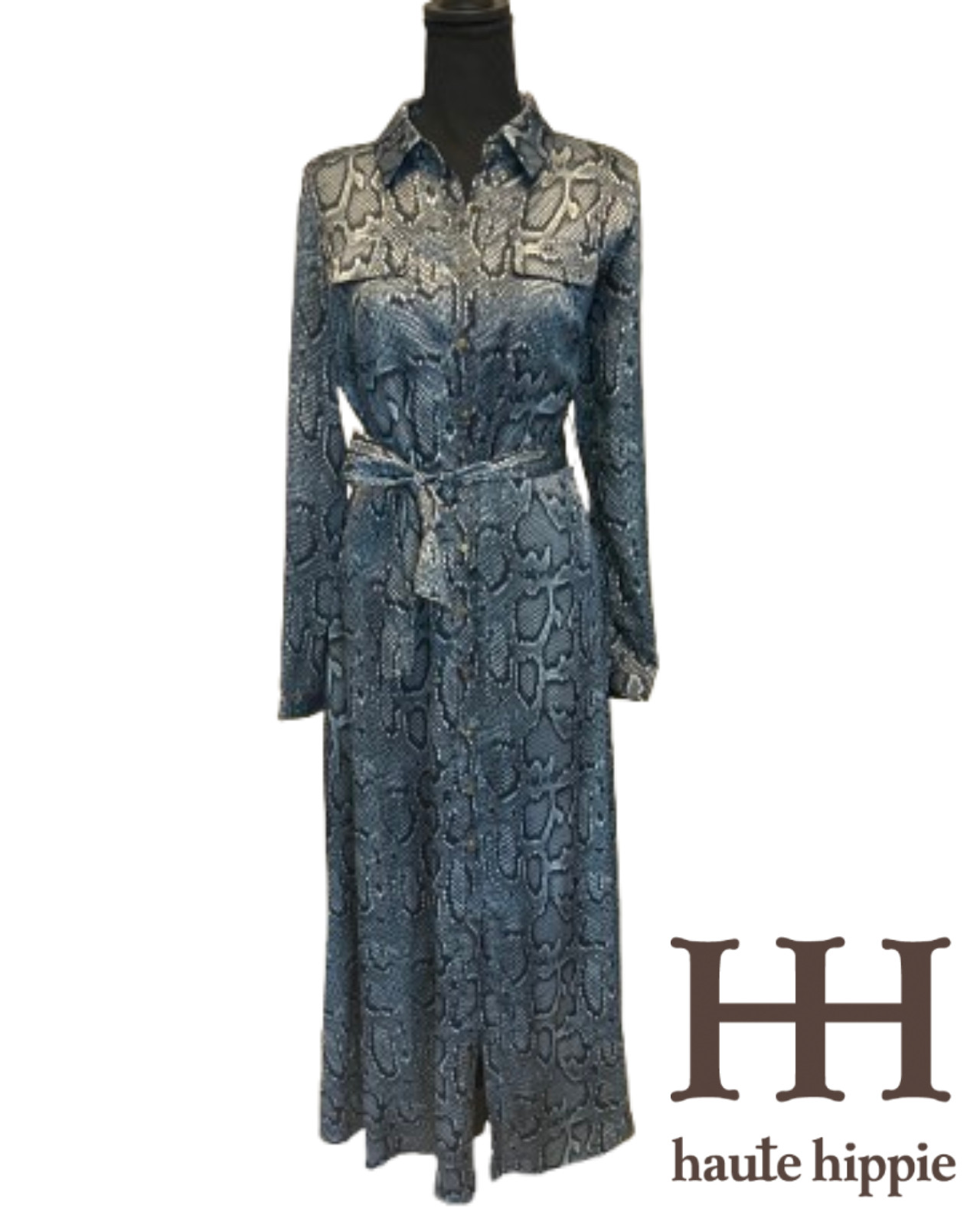 Haute Hippie Shirt Dress Size 4 NWT Snake Print Belted Button Front MSRP $428