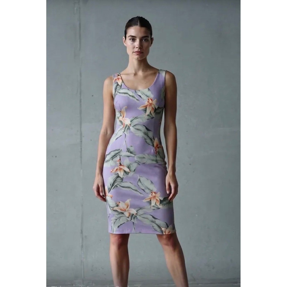 Tommy Bahama Womens 10 Sheath Dress Silk Tropical Floral Lavender Purple Knee