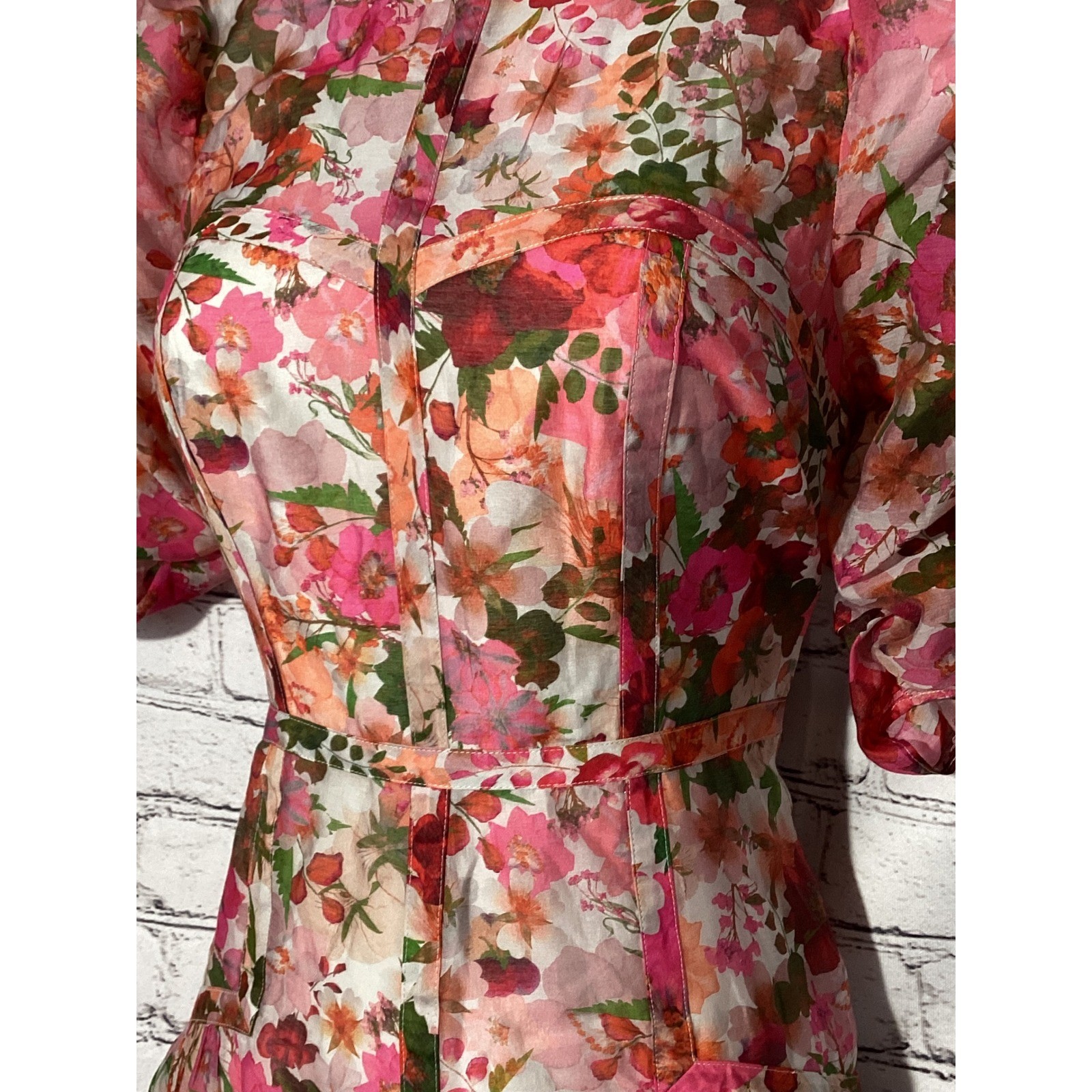 Ted Baker London Floral Maxi Dress Pink Orange Corset Bodice Open Back Size 1