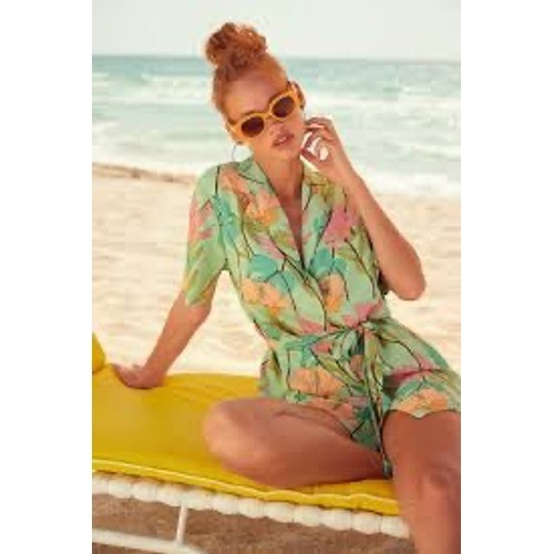 Lulus totally Tropical Print short Sleeve Mini Shirt Dress S vacation travel