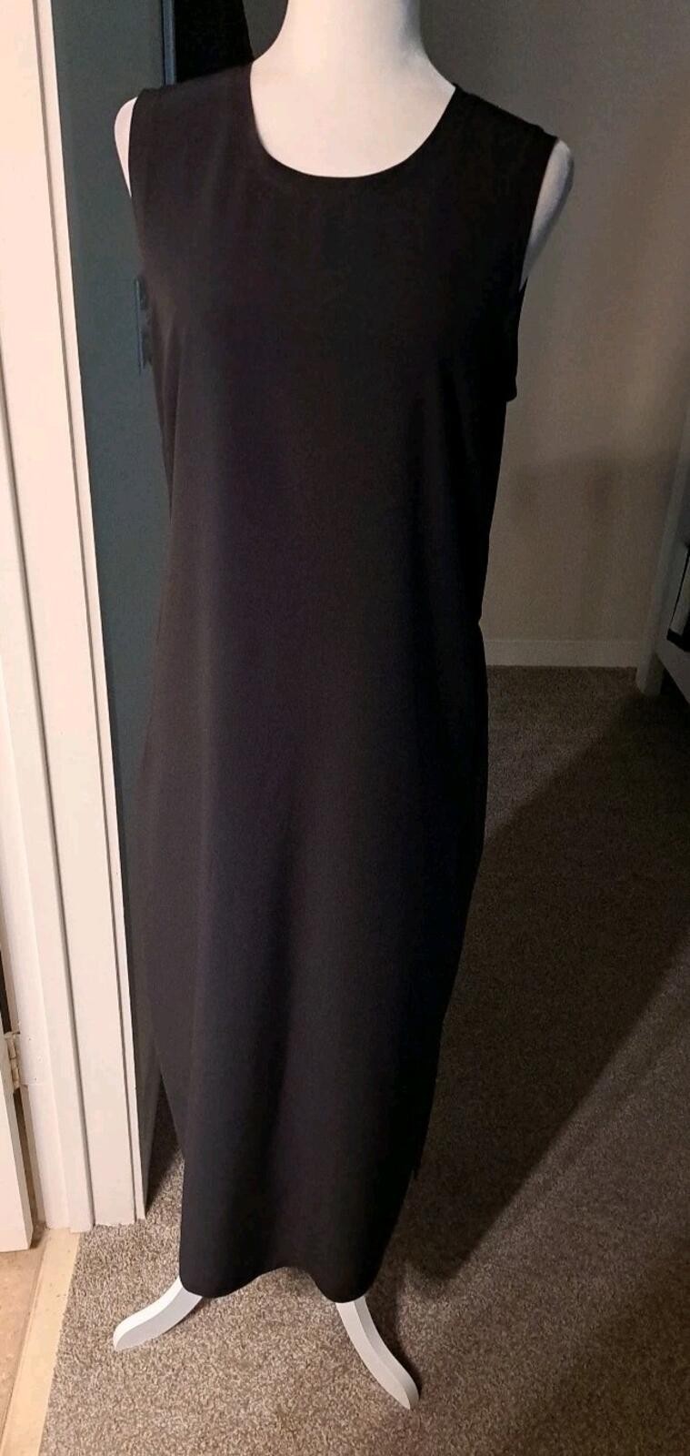 Tilley Dress Black M Sleeveless Side Pkts Drawstring In Back Midi EUC
