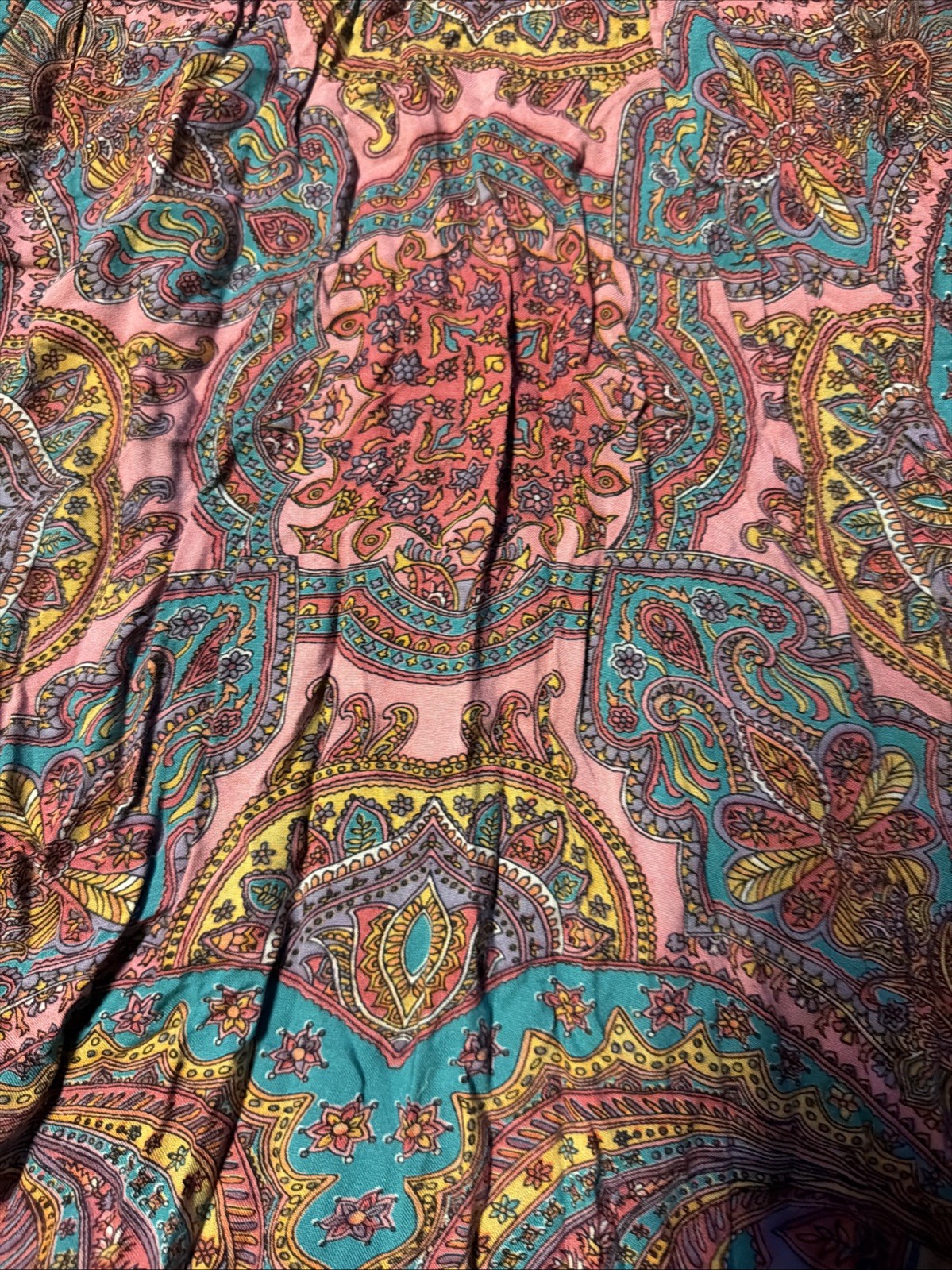 Lola P Paisley Boho Rayon Tunic Dress Size Large Multicolor Made in India A02