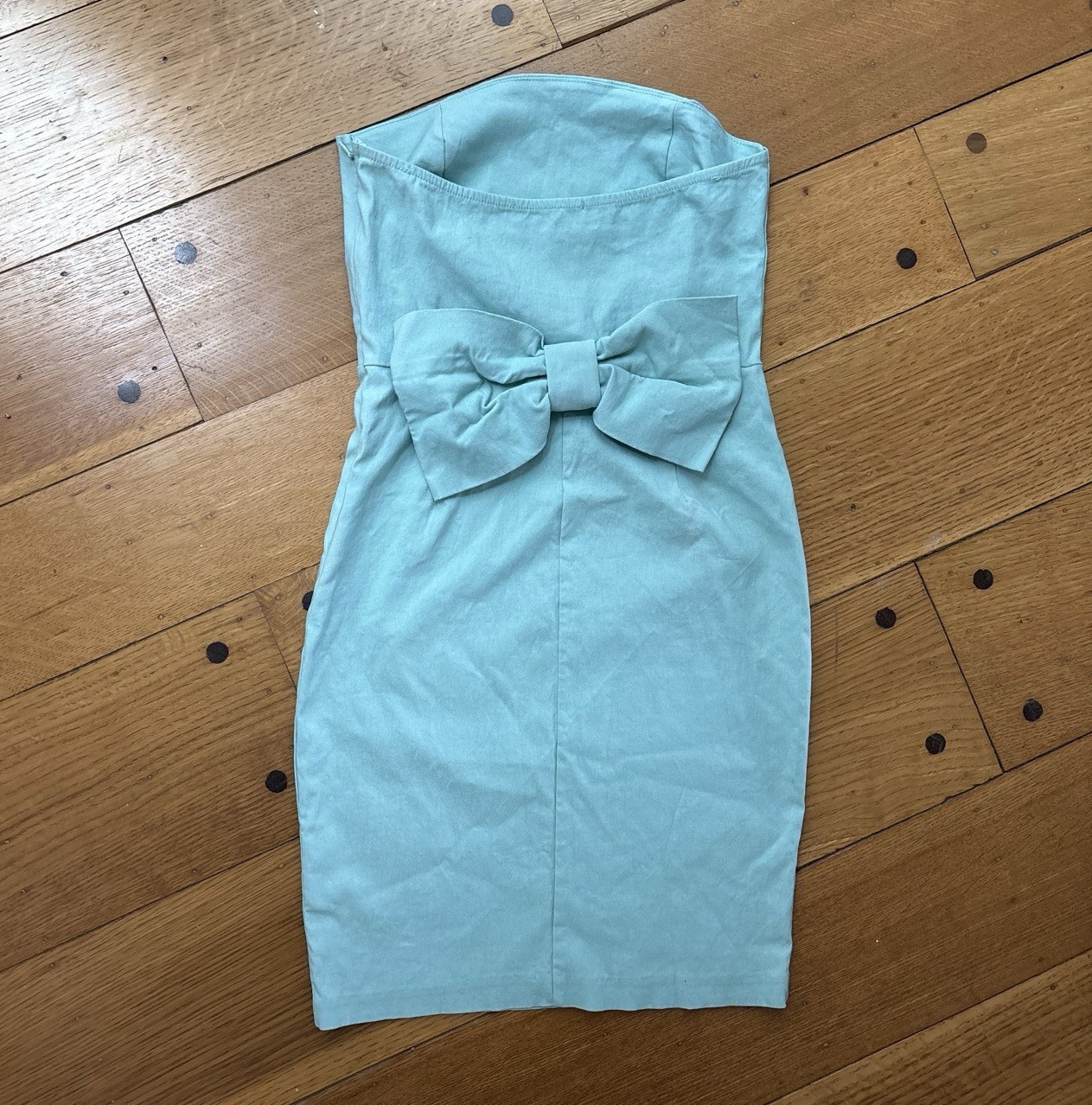 Solemio Los Angeles Light Blue Strapless Bow Front Bodycon Dress S
