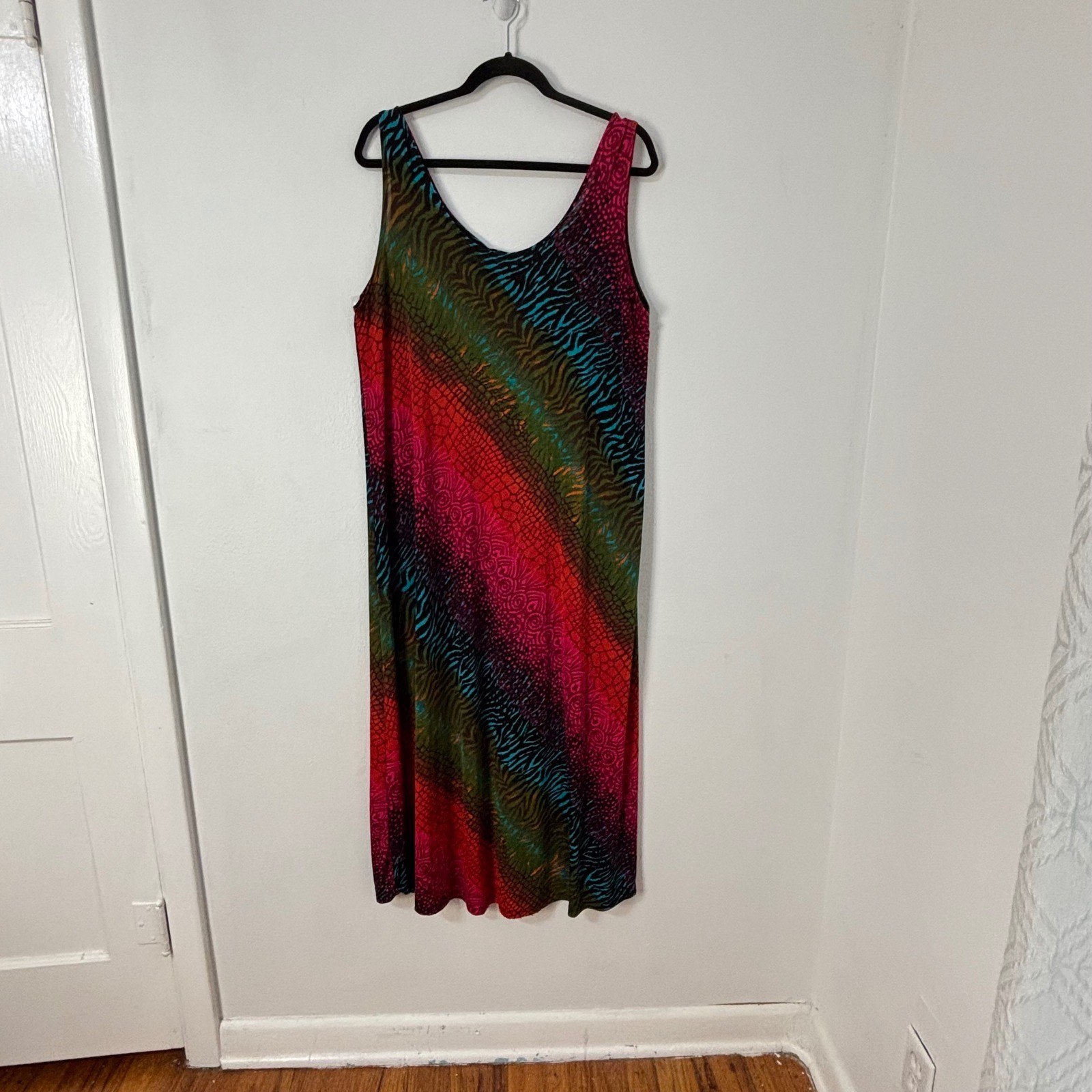 Jostar Maxi Dress Maximalist Animal Print Slinky Stretch Travel Boho Women XL