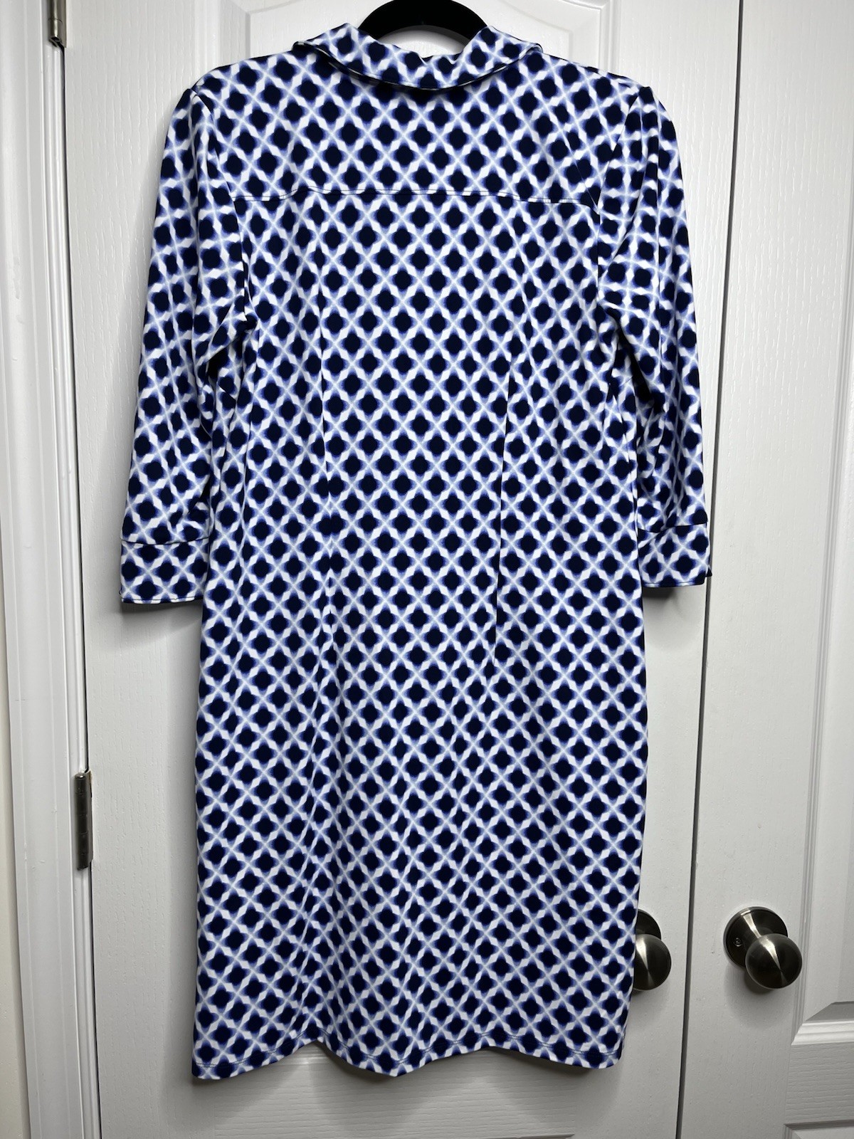 Talbots Petite Medium Blue Shibori Star Jersey Shirtdress Preppy Country Club