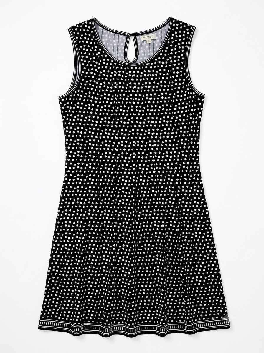 Max Studio Petite sleeveless stretch polka dot A-line dress MP with stripe trim