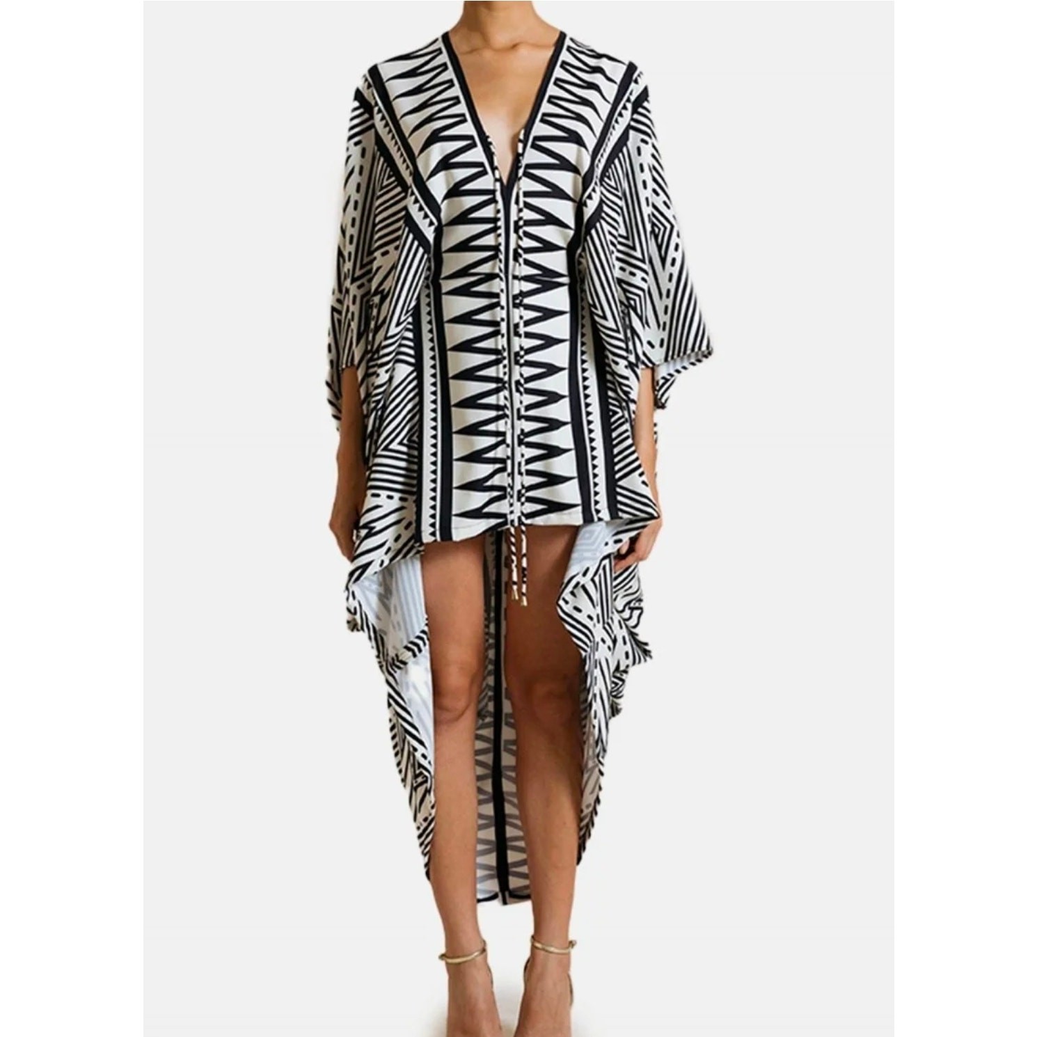 Koandaily Vacation Resort Long Sleeve Elegant Ethnic Batwing Tunic mumu Dress XL