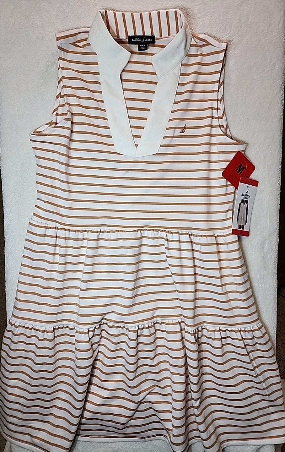Nautica Women’s Tiered Collar Sleeveless Mini Dress, Beige/Ivory, Size Medium