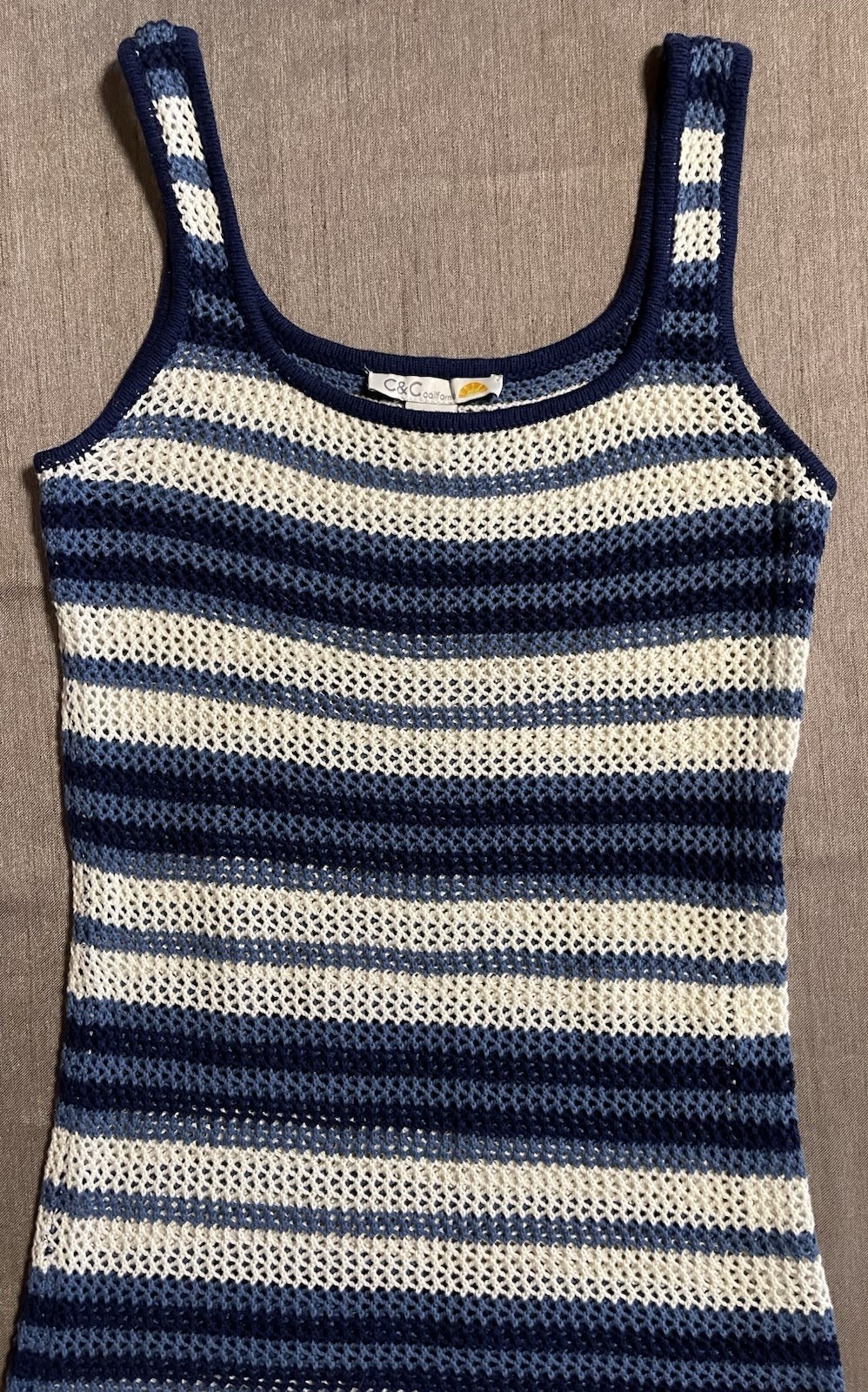 C&C California Womens XS Blue Striped Open Knit Mini Tank Dress , Never Worn