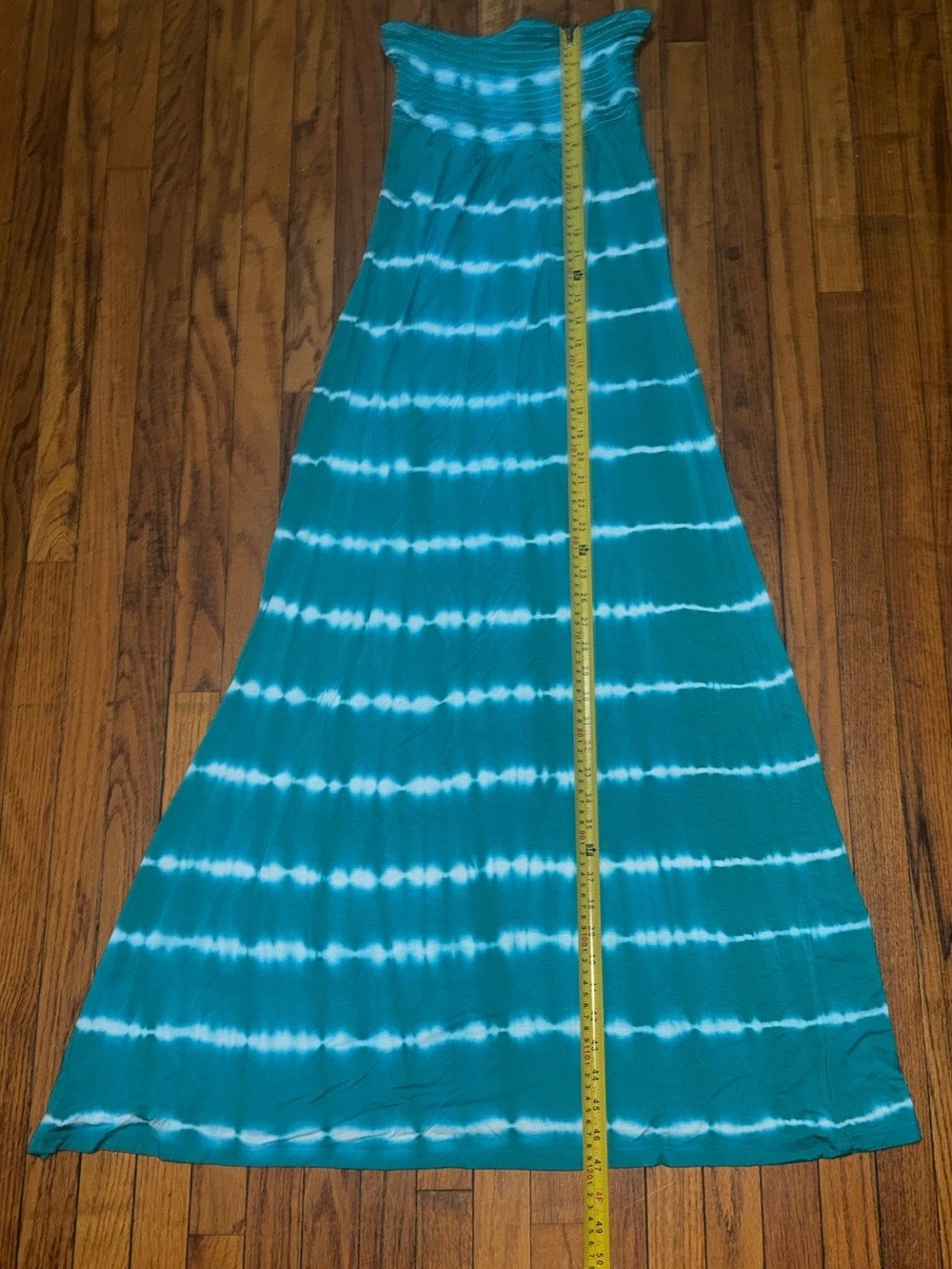 New York & Company Strapless Maxi Dress Teal Tie Dye XS Summer Beach