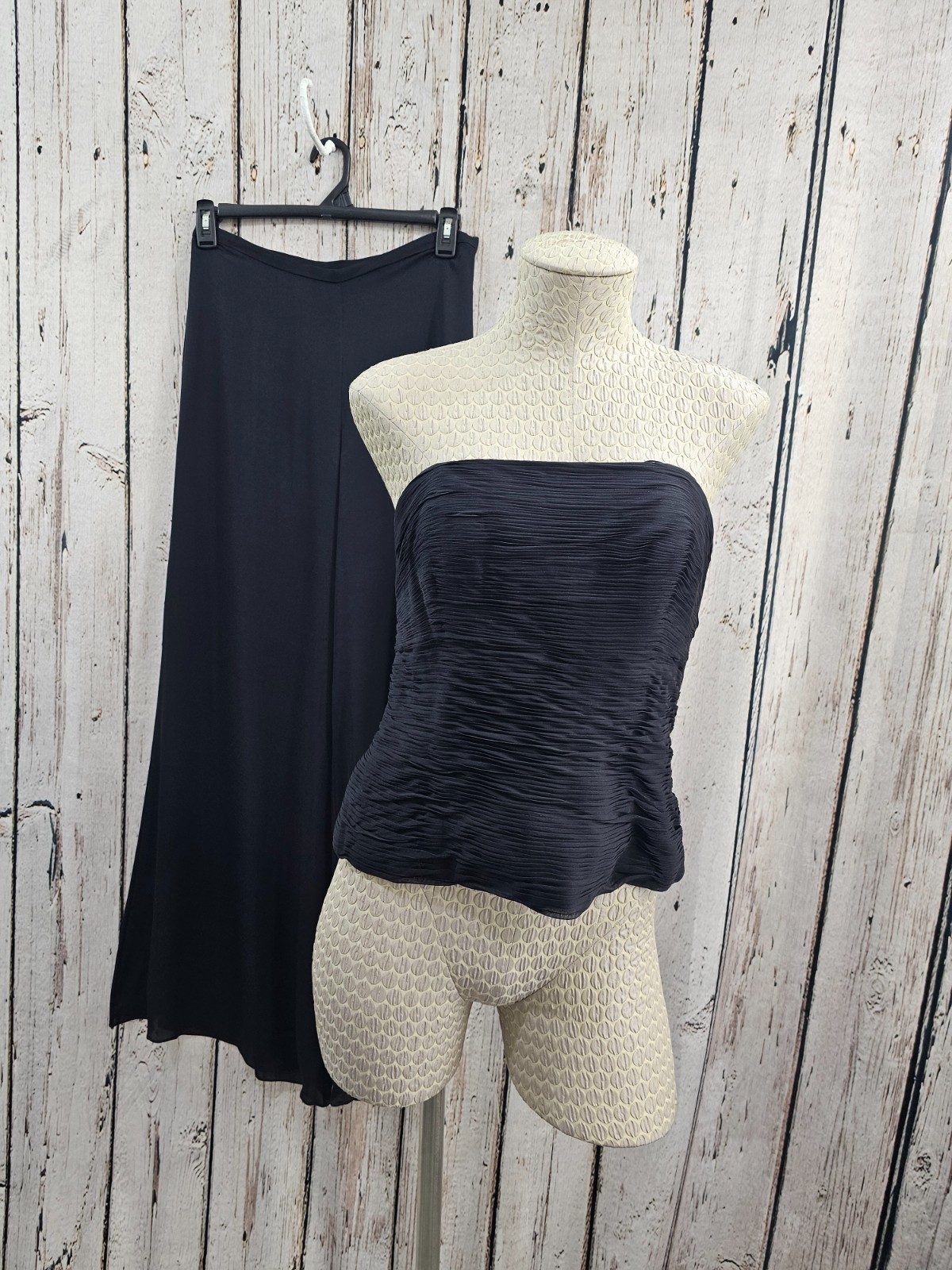 AssAR NY Black 100% Silk Wide Leg Pants Ruched Corset Set Women’s 10 EUC