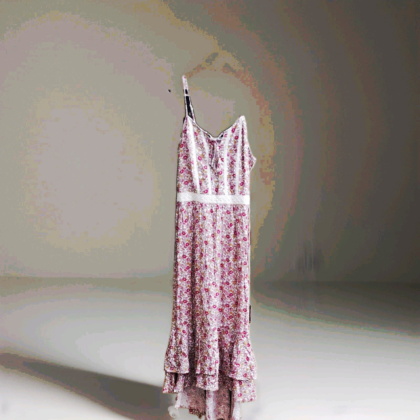Japra Floral Lace Trim Strappy Maxi Dress V-Neck Rayon Size M MPN 32283