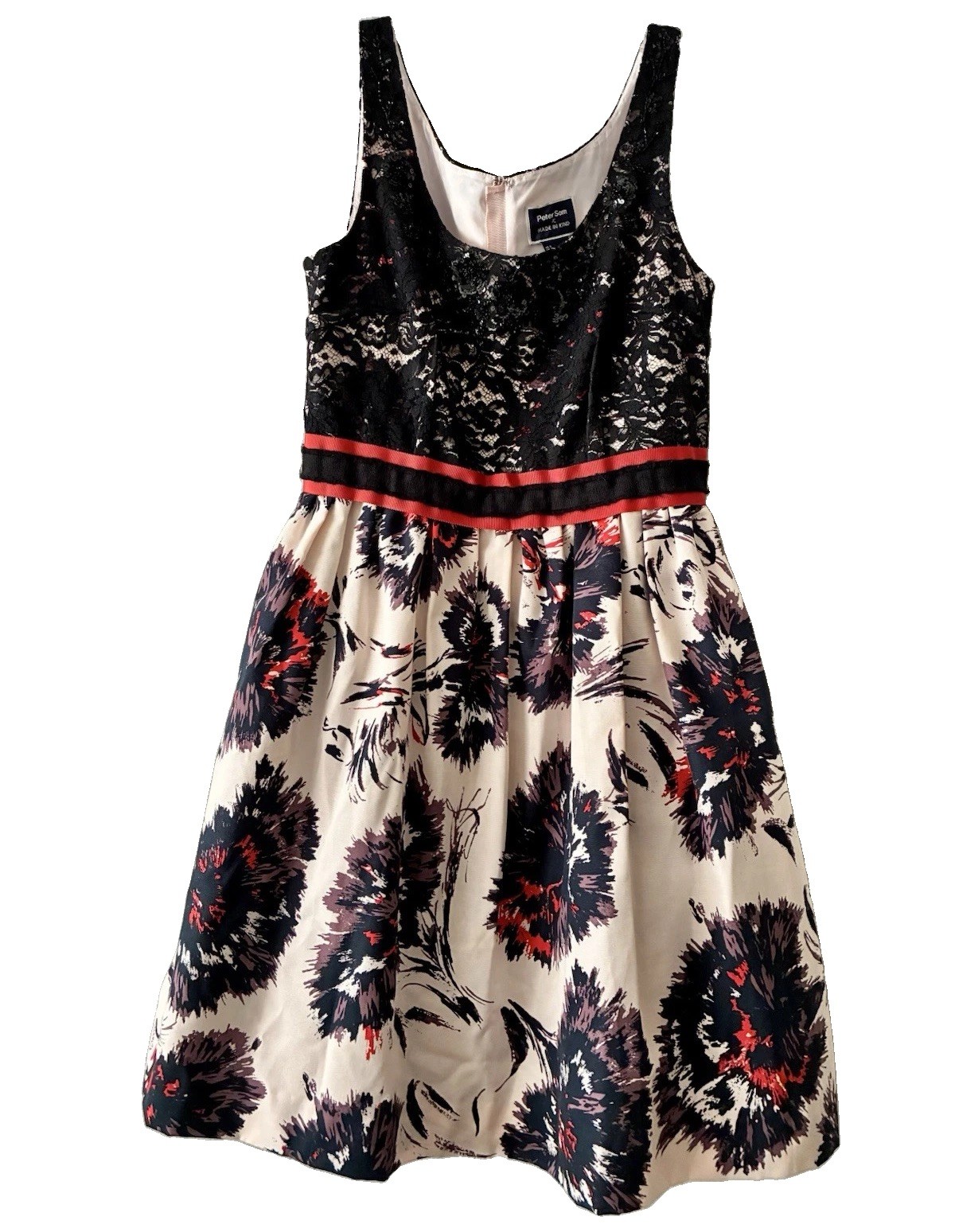 Peter Som Womens 8 Black Floral Lace Sleeveless Fit & Flare Lined Zip Sequin