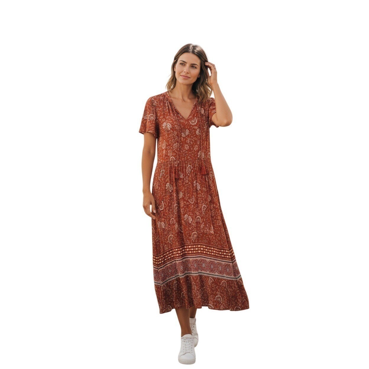 Knox Rose Red Floral Midi Dress S Cottagecore Boho Romantic V-Neck Peasant