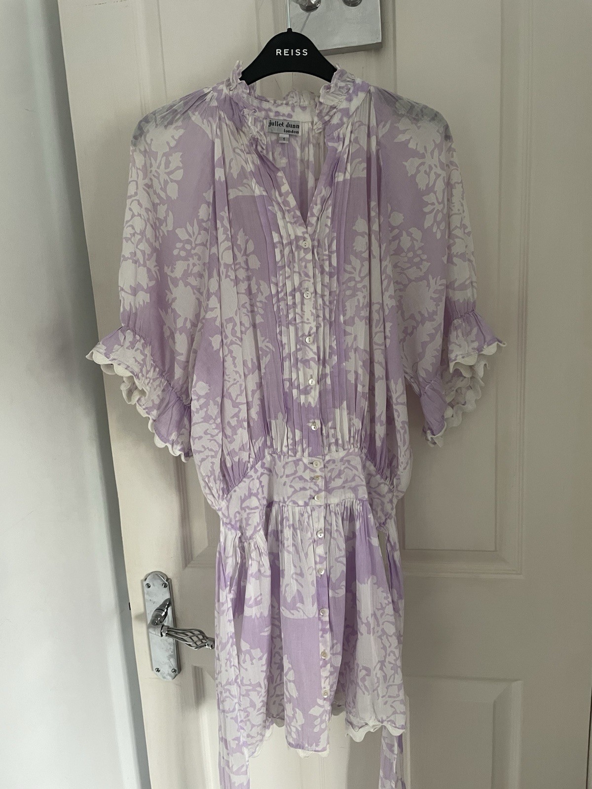 Immaculate Worn Once Juliet Dunn Blouson Dress Lilac Pink Palladio Size 1 UK8/10