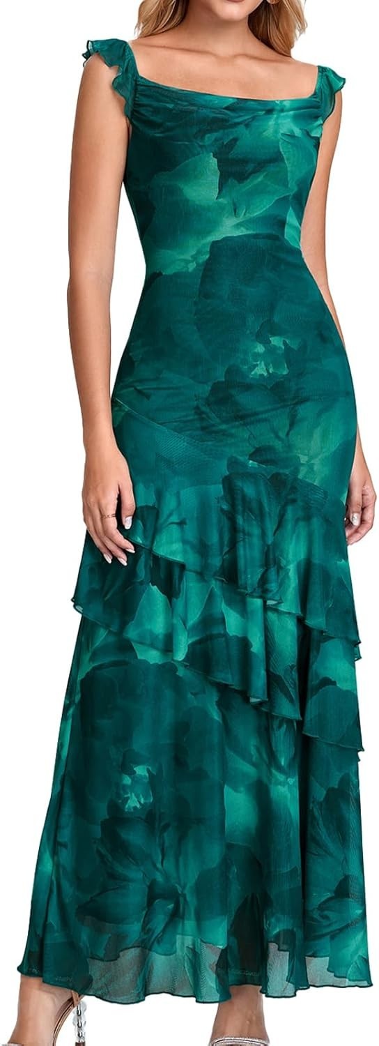 Women S Floral Maxi Formal Wedding Guest Womens Greenfloral Dress Ruffle