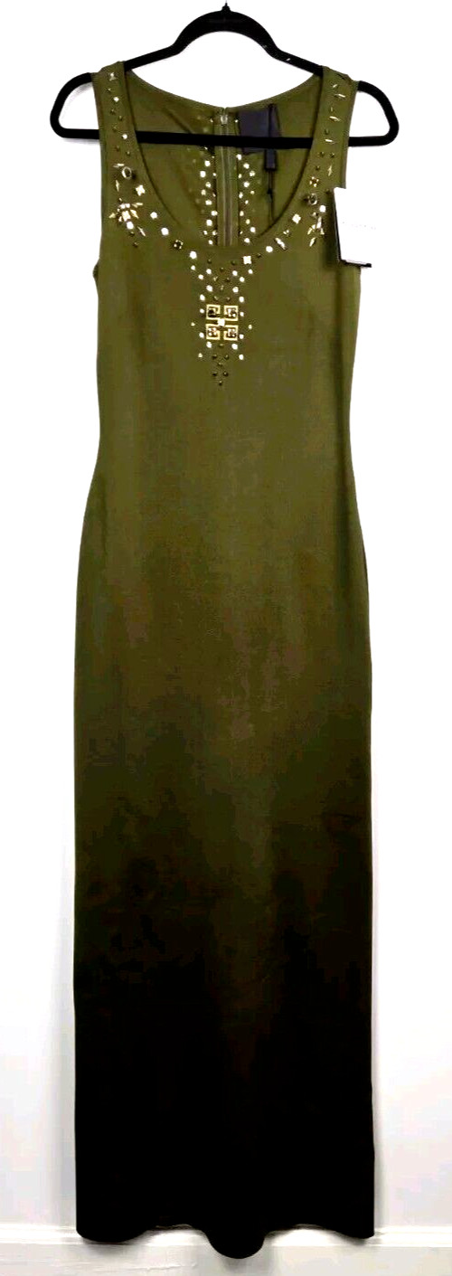 Givenchy Maxi Dress Stud-embellished Knit Bottle Green Size Medium $3275 NWT