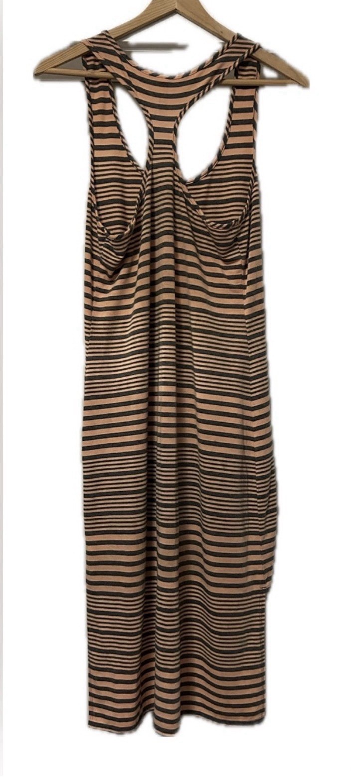 Xhilaration Women’s S/P Tan Gray Striped Scoop Neck Strappy Hi-Low Bodycon