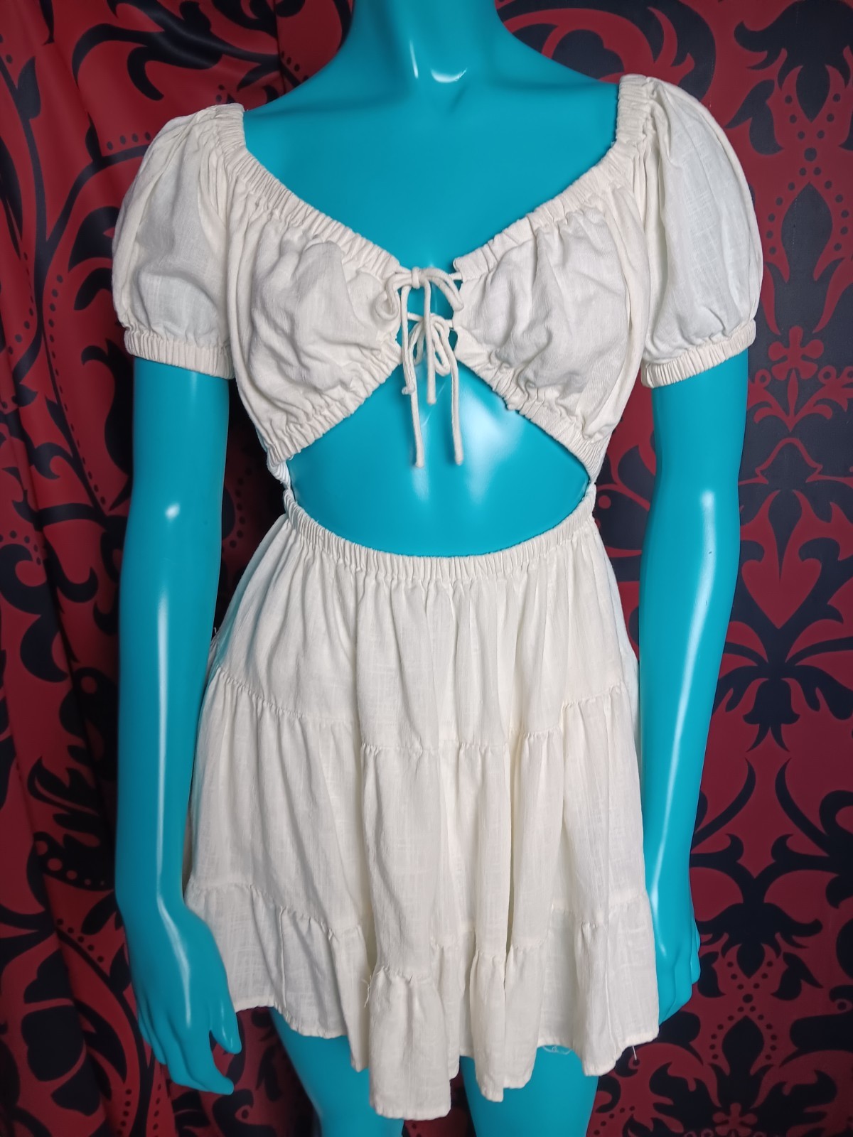 Vintage White Sm Sabo Sundress Crop Cut Top Cottagecore Y2k Boho Twee Coquette