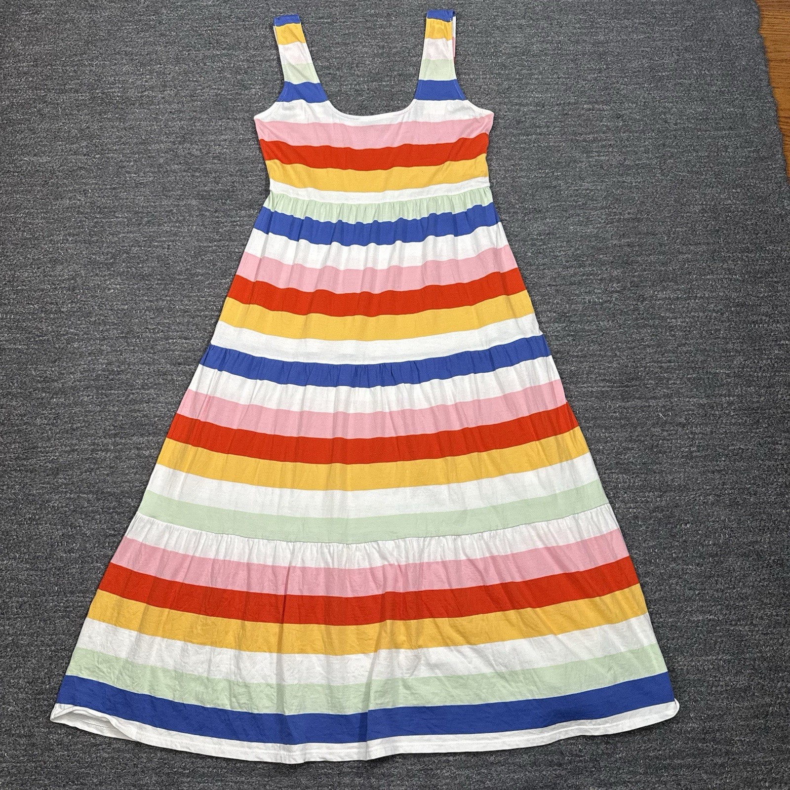J Crew Dress Women Medium Jersey Knit Maxi Rainbow Colorful Tiered Pride Beach