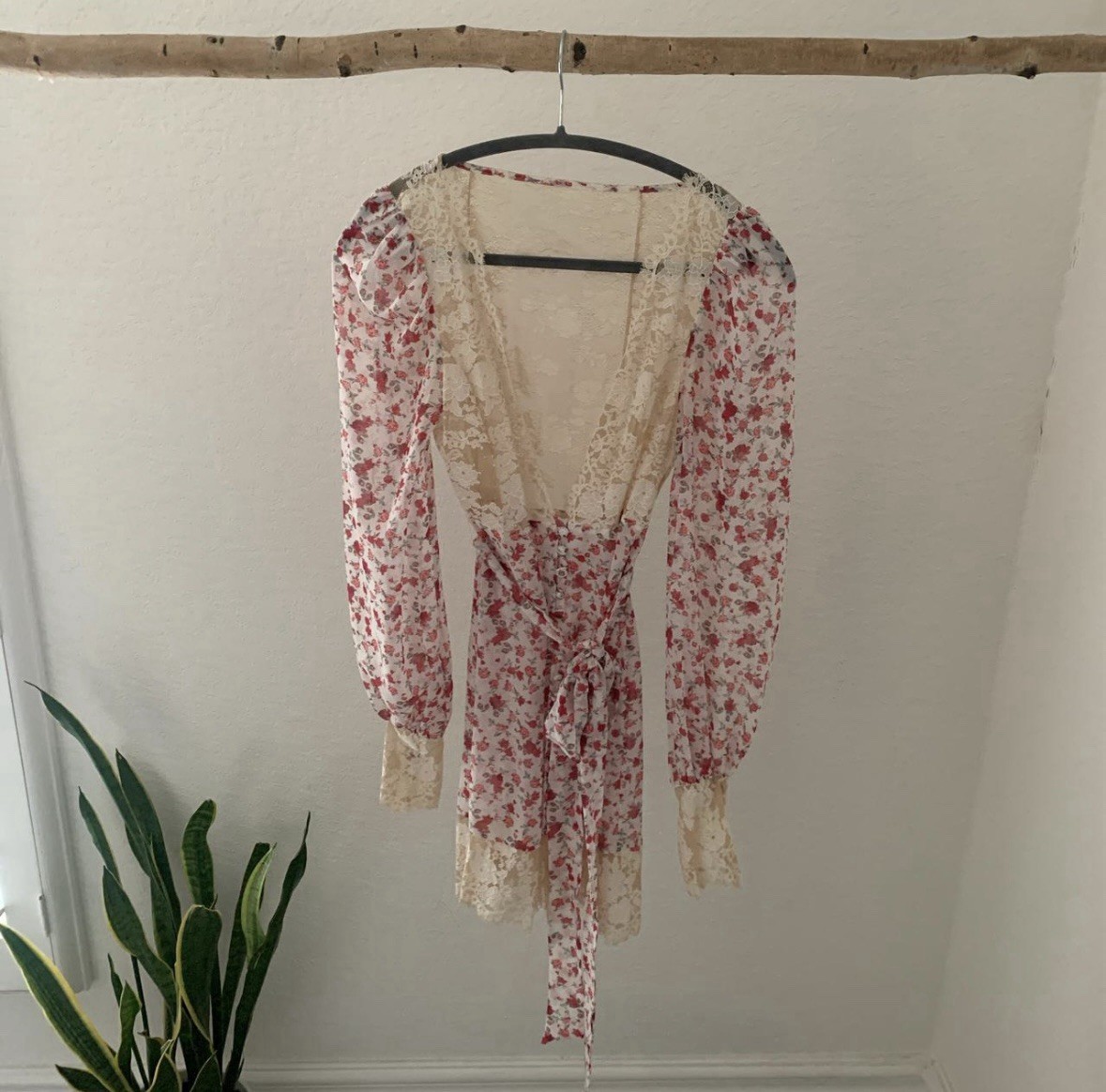 for love and lemons sheer lace dress/robe with tie detail 🥀