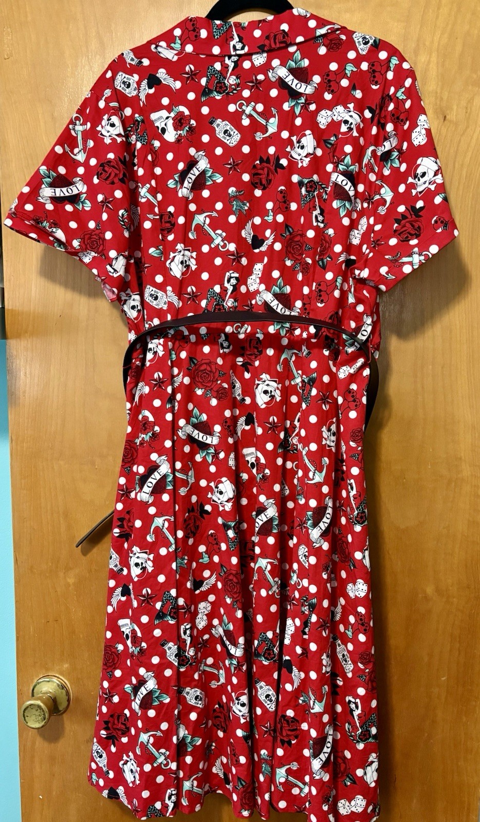 Torrid Retro Chic Red Skull Rose Love Midi Collared Swing Dress Size 20, NWOT