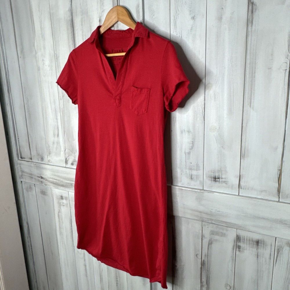 FRANK & EILEEN LAUREN HERITAGE JERSEY SHORT SLEEVE KNIT POLO SHIRT DRESS RED XS