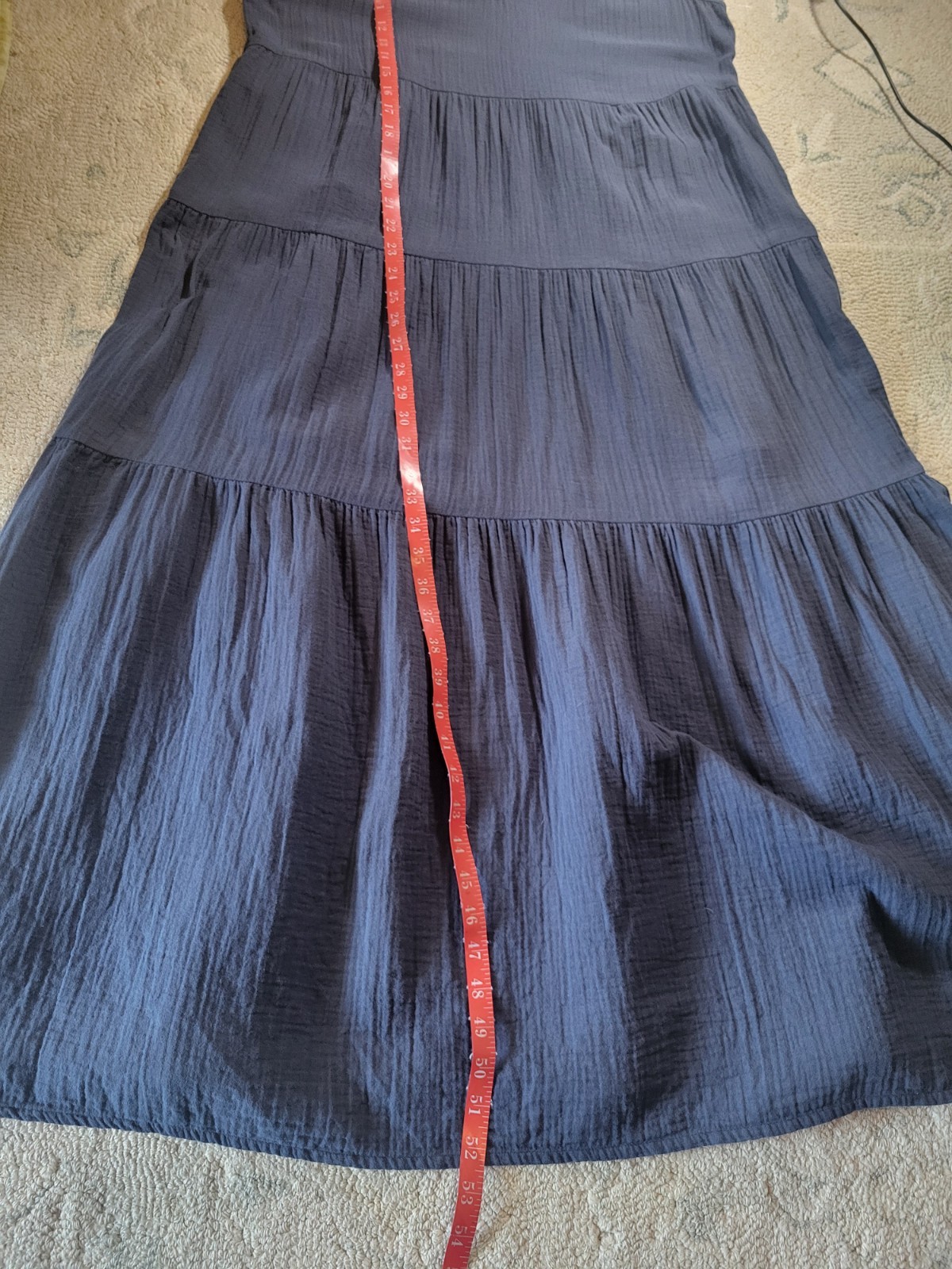 Quince 100% Organic Cotton Gauze Tiered Maxi Dress Sz LARGE Indigo Blue Coastal