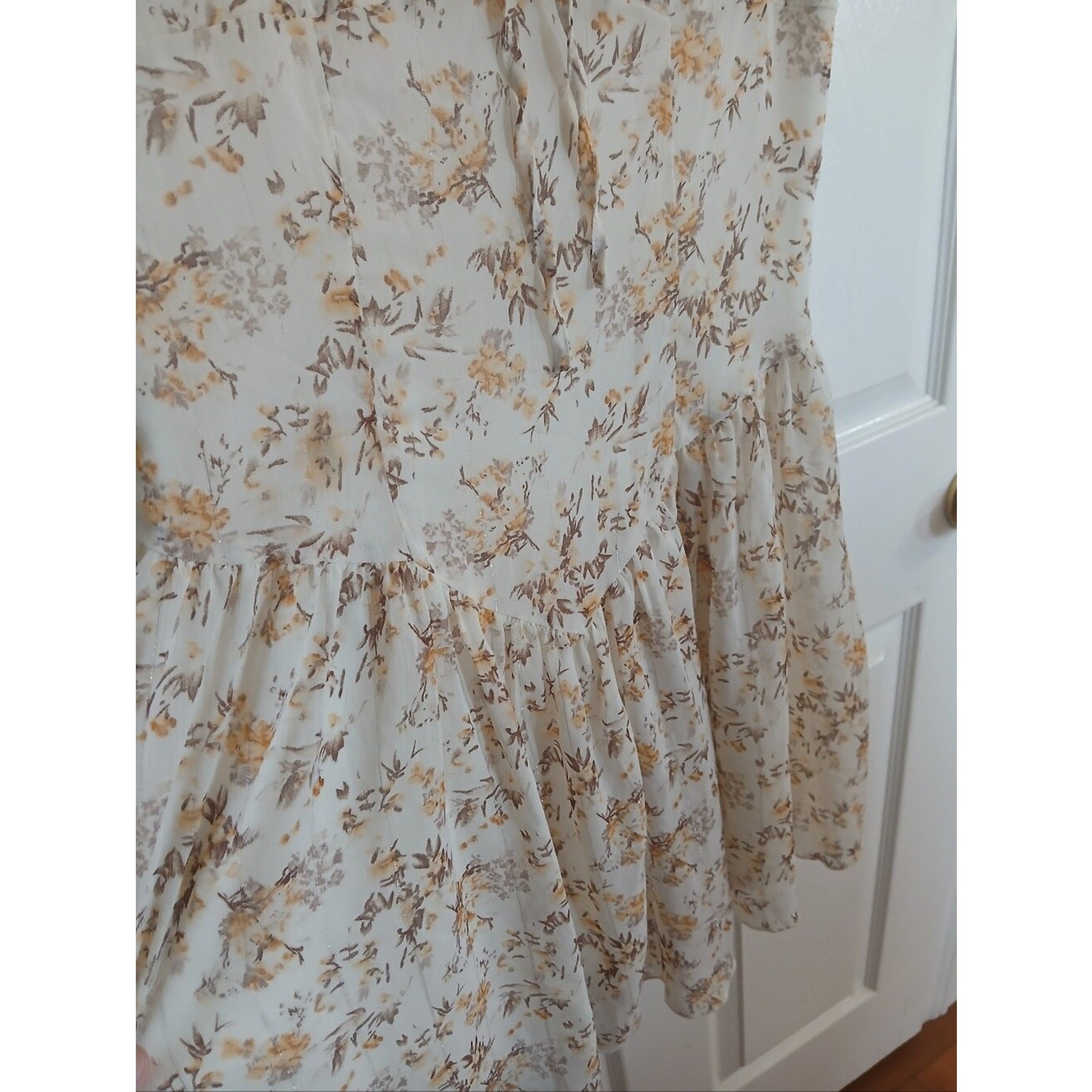 Cider Cream Ditsy Floral Ruffle-Sleeve Mini Dress Fairy Cottage Feminine Party