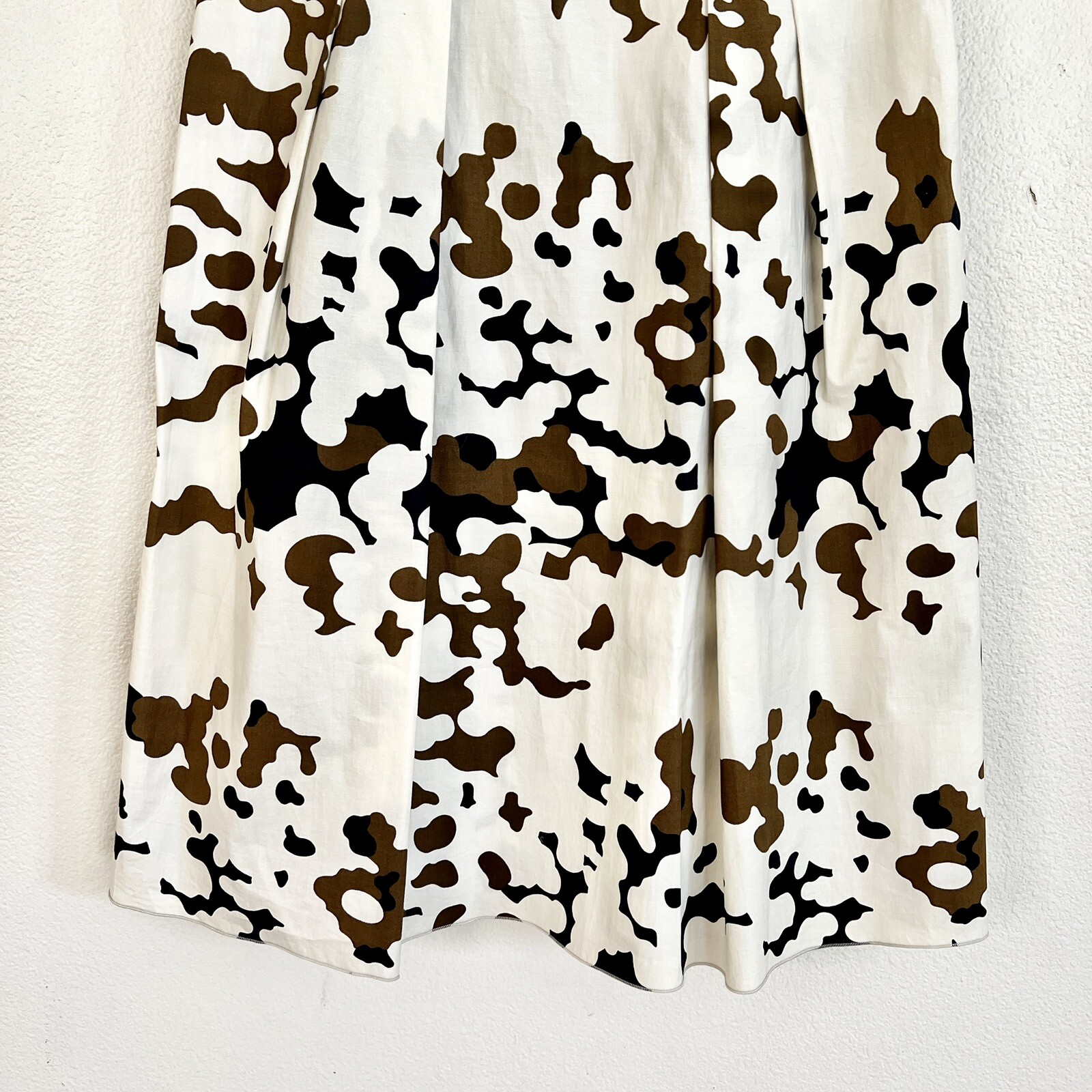 Vintage PRADA 2007 Camouflage Print Pleated Ivory Sleeveless Fit Flare Dress 44