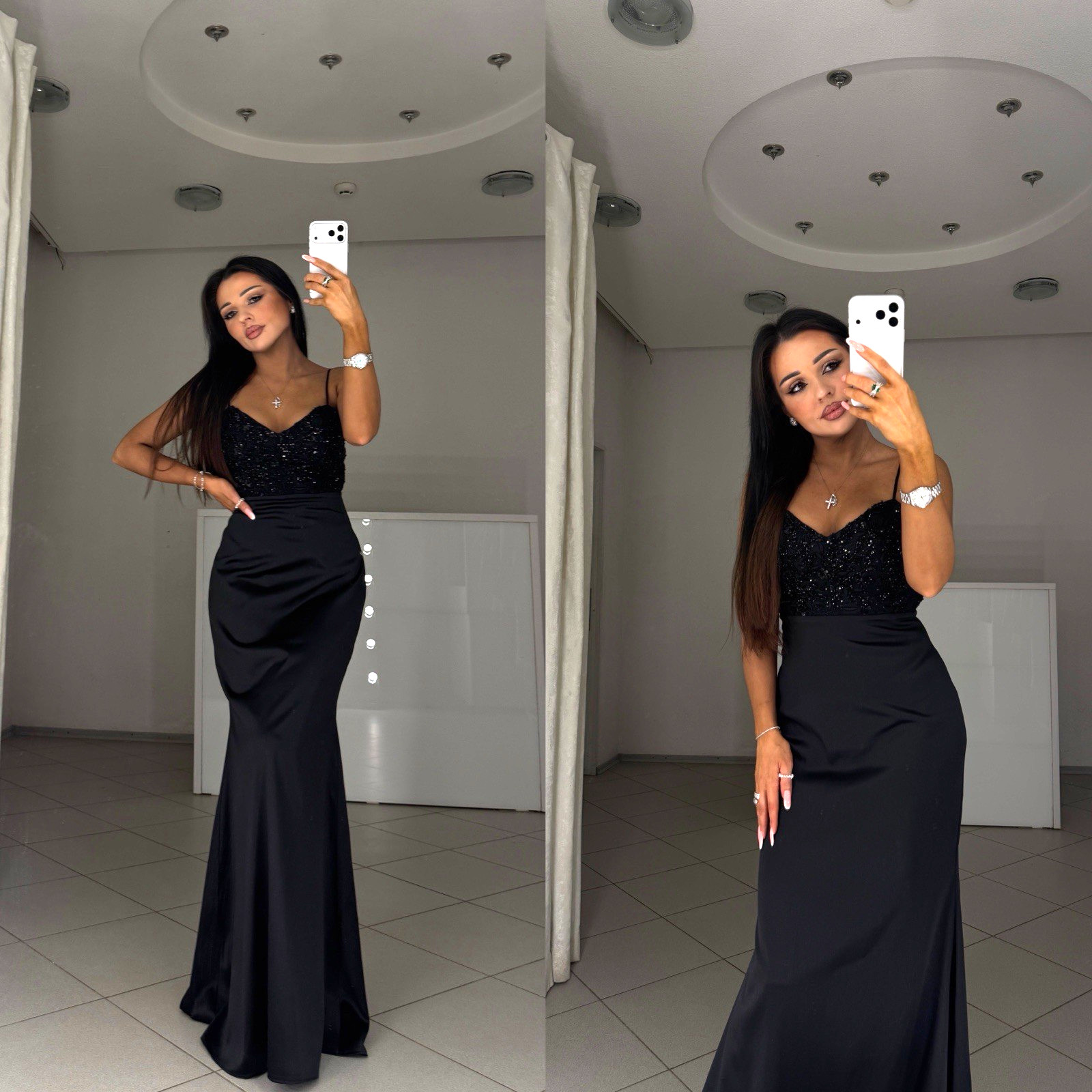 Black Maxi Dress with Beaded Embroidery XS-XL