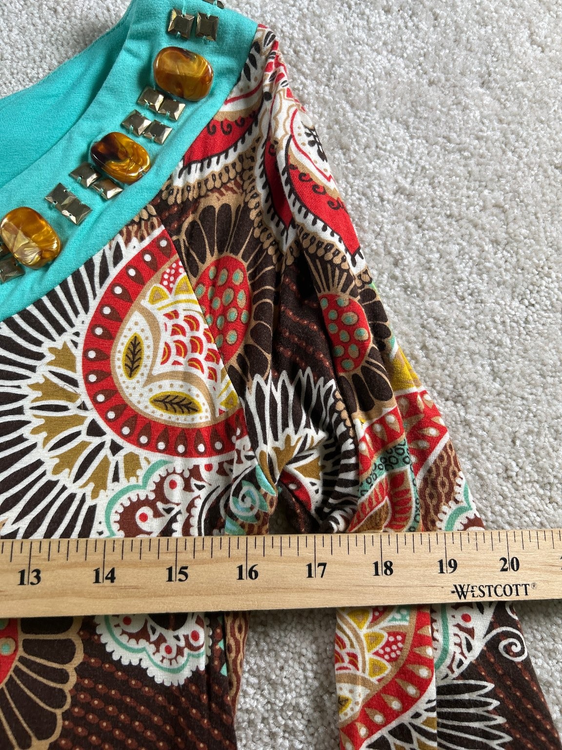Joyous & Free Women’s Medium Brown Paisley Jewel Neck Dress Mod Retro Nostalic
