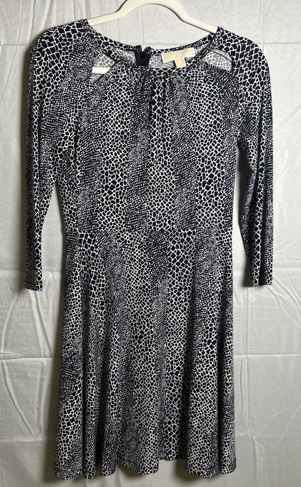 #84 Michael Kors Black/White Animal Print w/Cutouts Dress in size XS