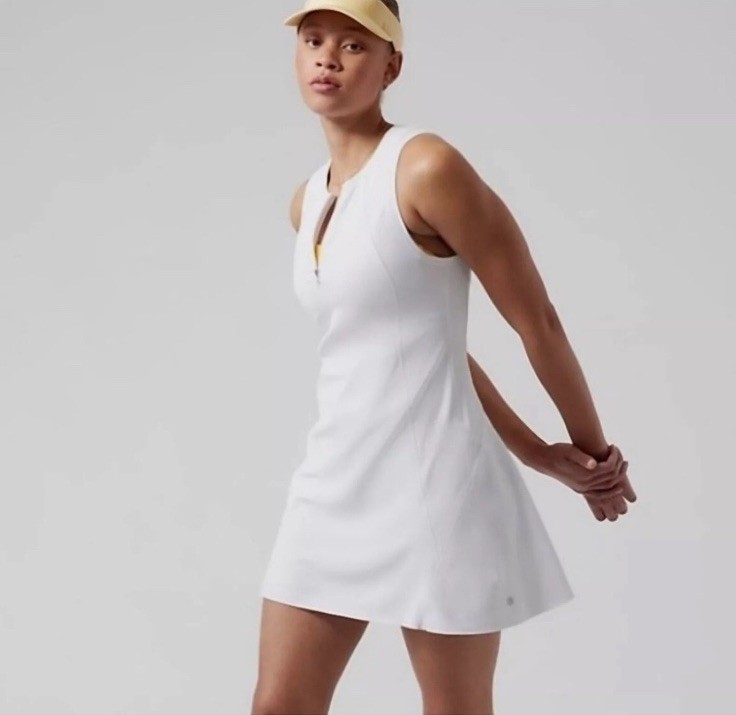 NWT Athleta Women XS Ace Tennis Dress White Running Golf Sports Workout Stretch