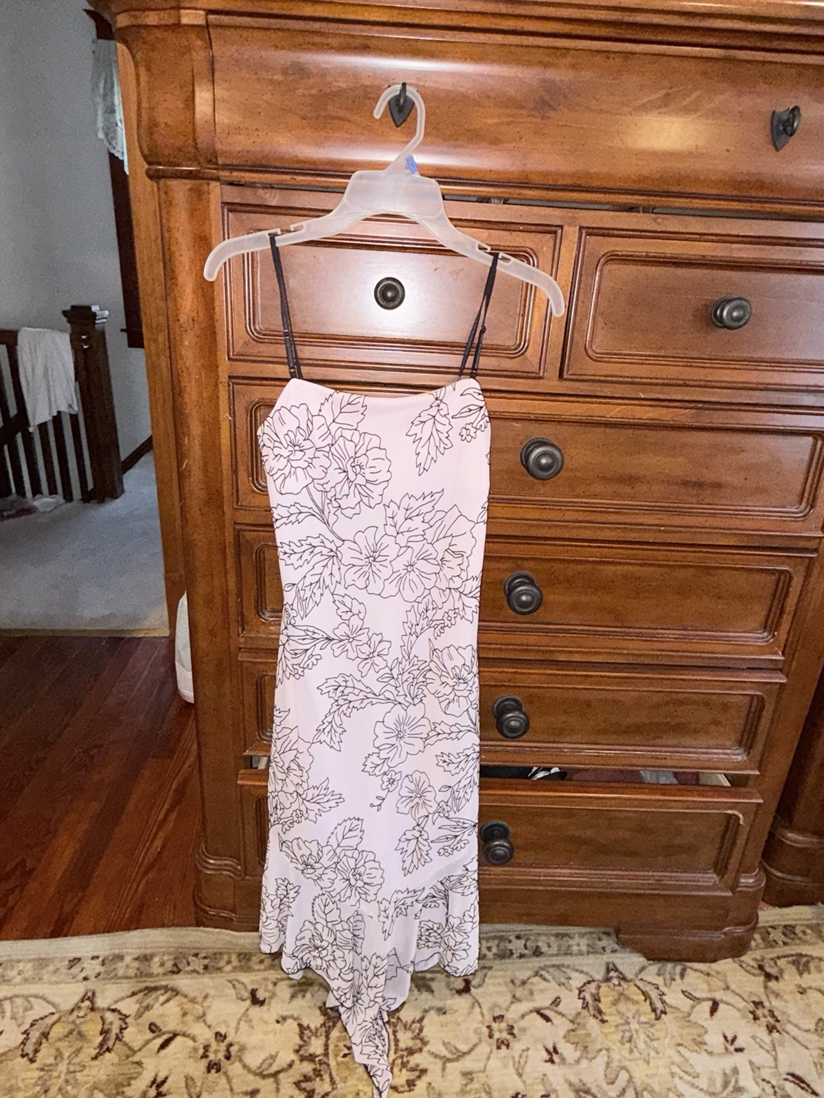 Next Up Pink Floral Midi Dress Handkerchief Hem Adjustable Straps Women’s Small