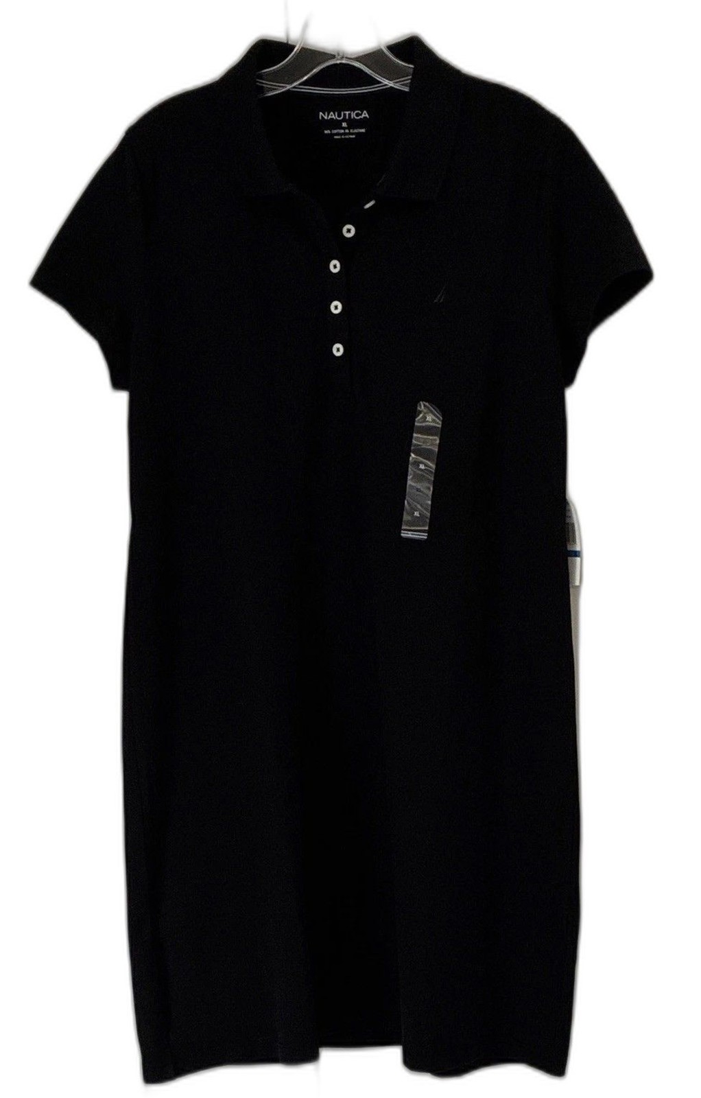 Nautica Black Polo Shirt Dress Collared Short Sleeve Knee XL Cotton Stretch