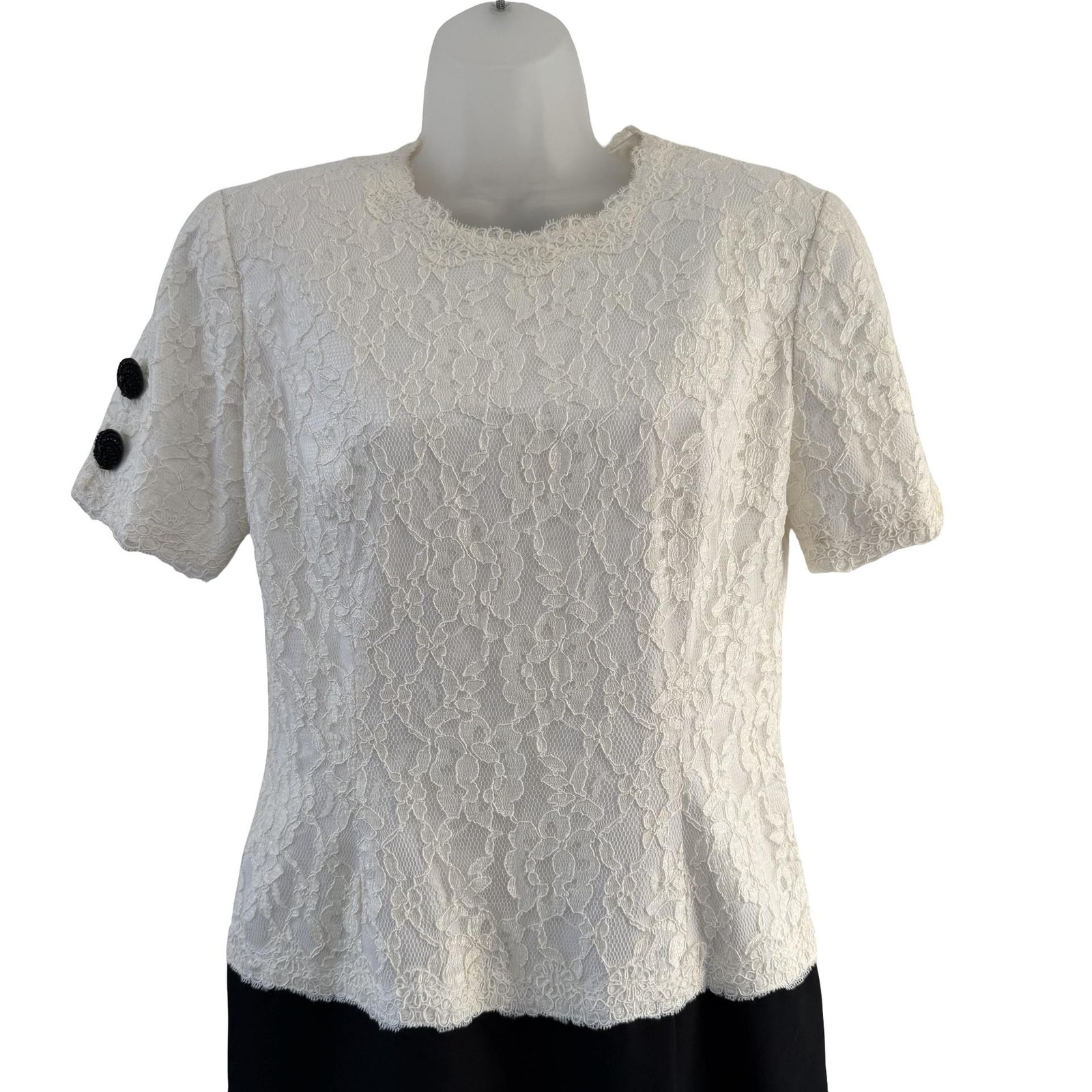 Vintage Bill Blass Evening Dress Womens 10 White Lace Black Bow Open Back 90s